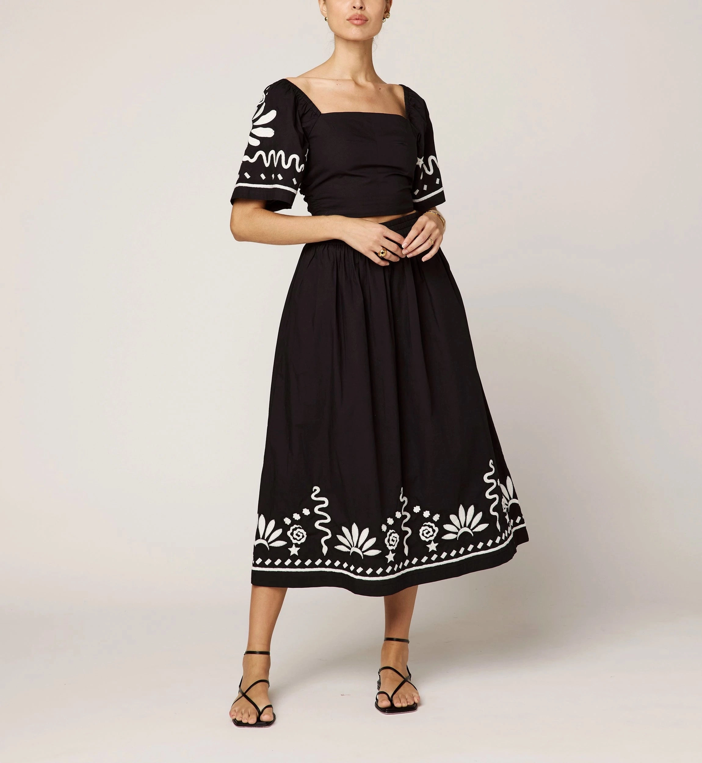 Ashleen Midi Skirt | Black/Ivory VentilatedMeshPaneling