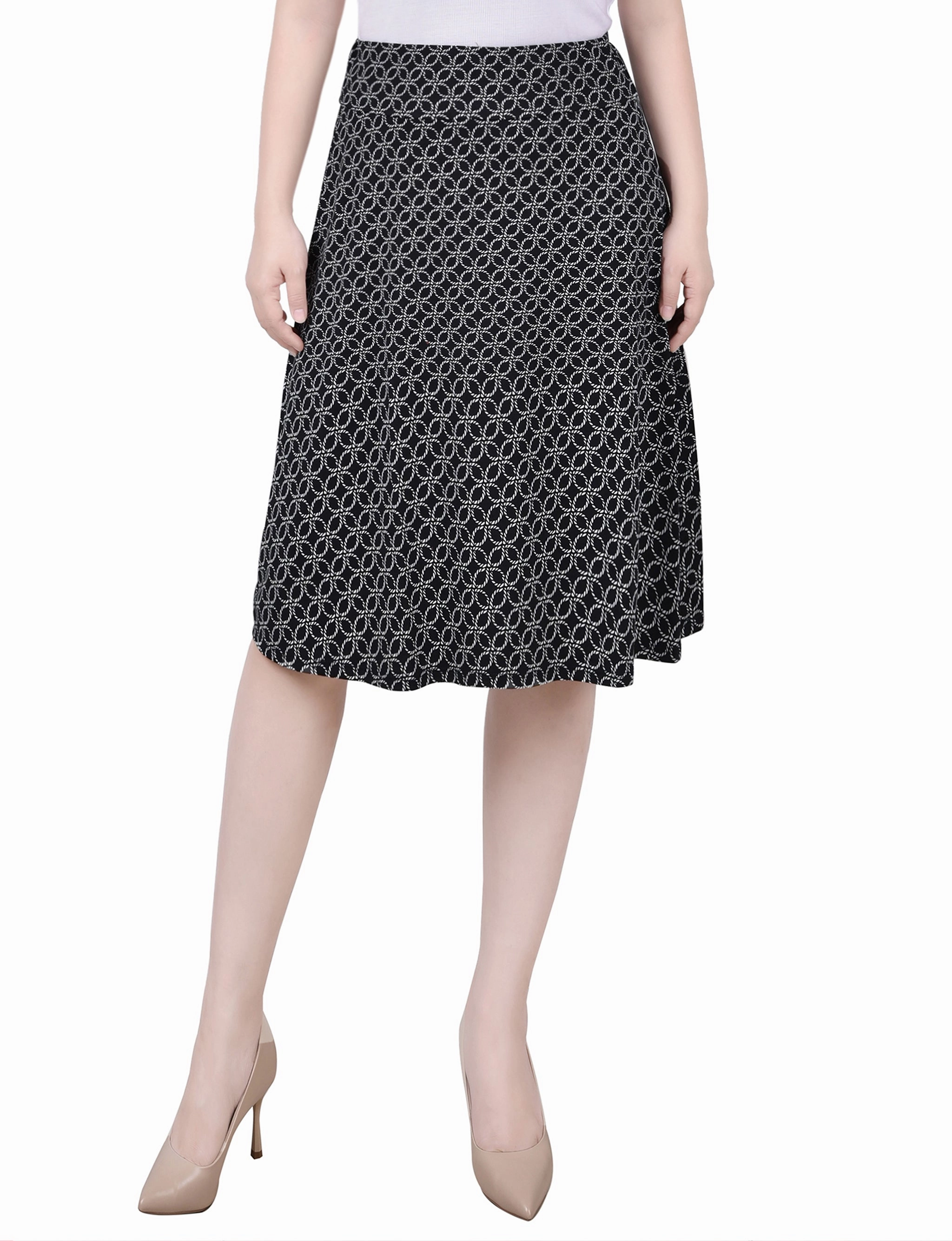 Petite Wide Waisted Knee Length Skirt Elastic hem