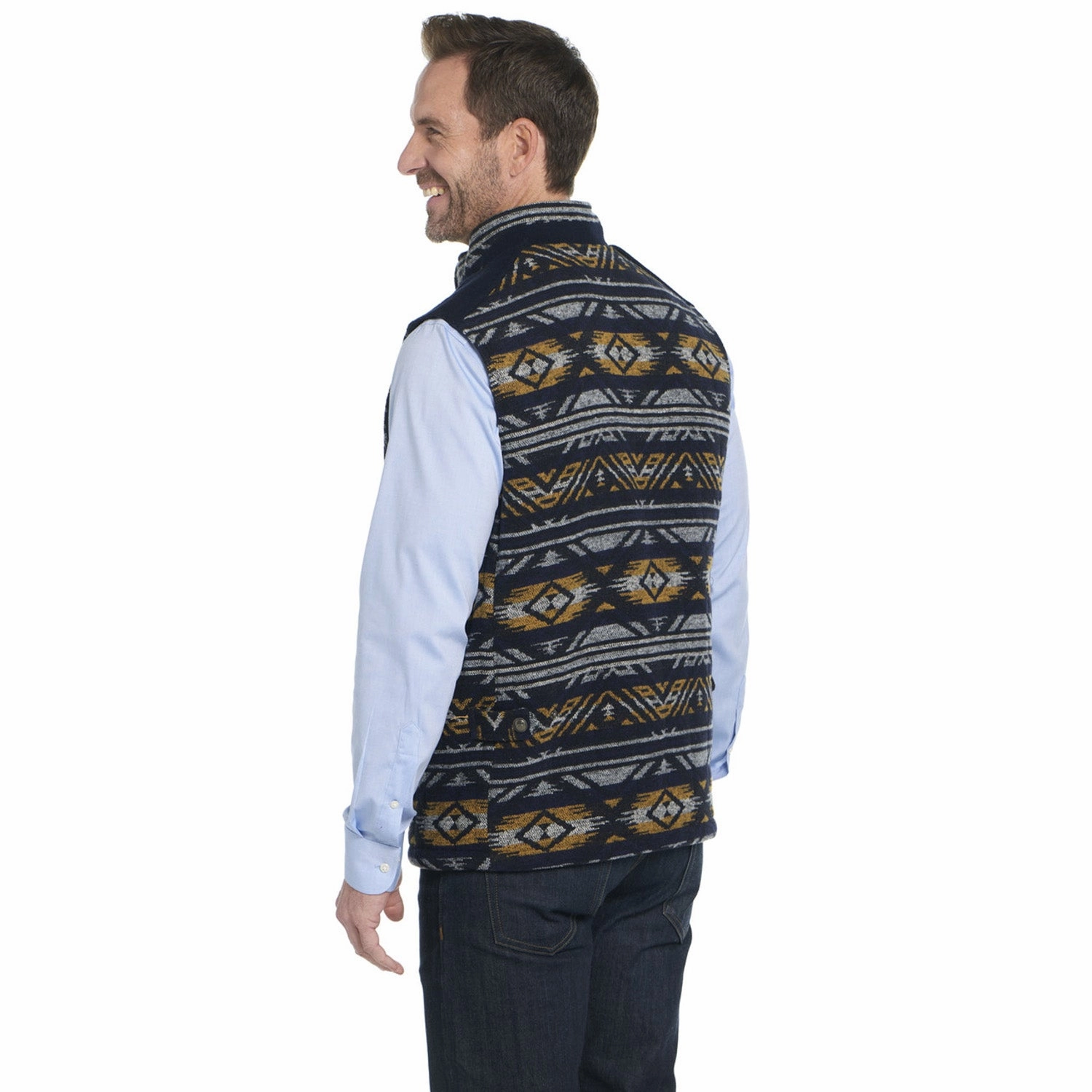 Seasonal Trend TearResistant Reinforcements Cripple Creek Mens Navajo Blanket Zip Trim Scotch Blue 100% Polyester Vest