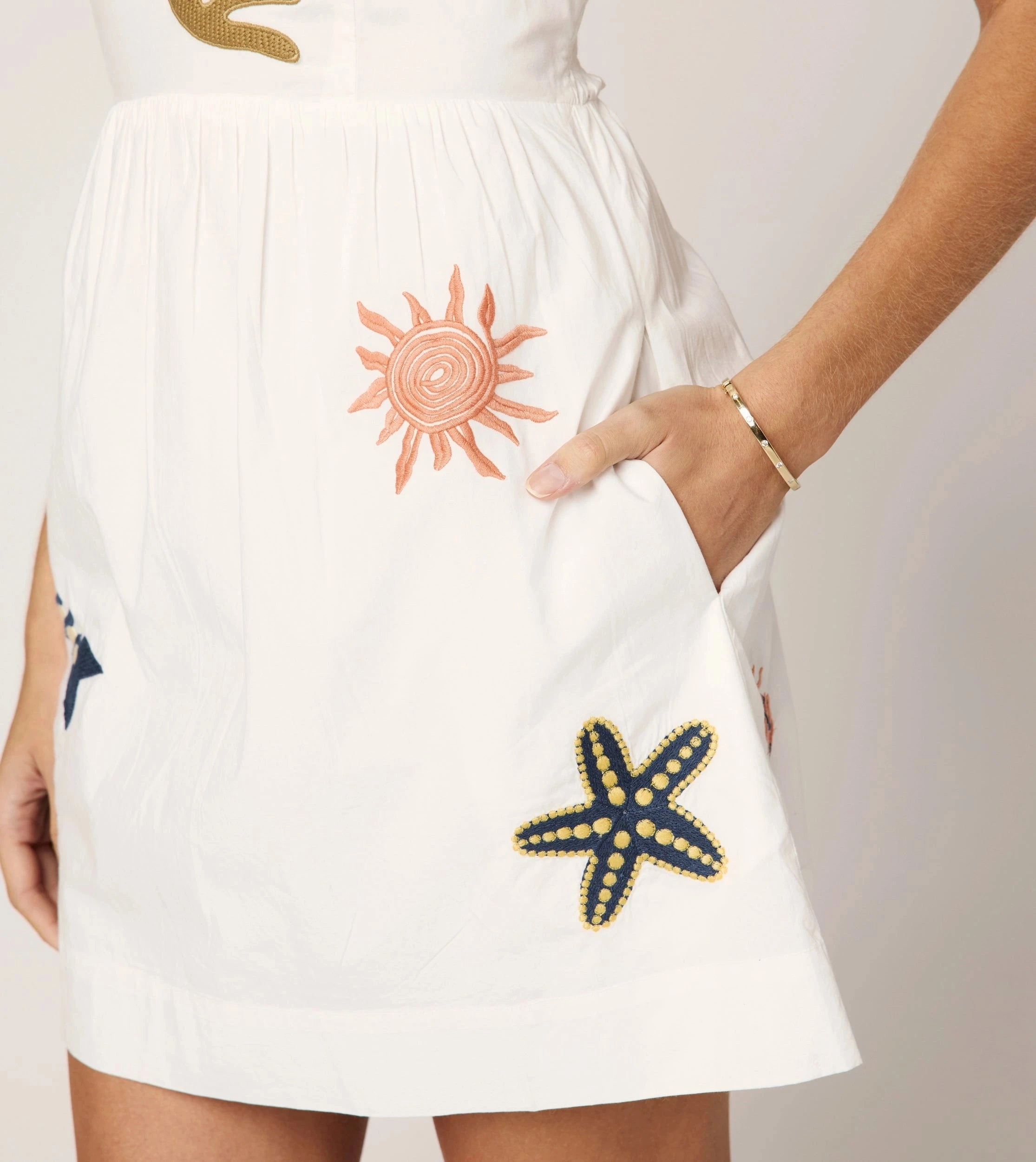 Flora Mini Dress | Ivory Multi High Neck