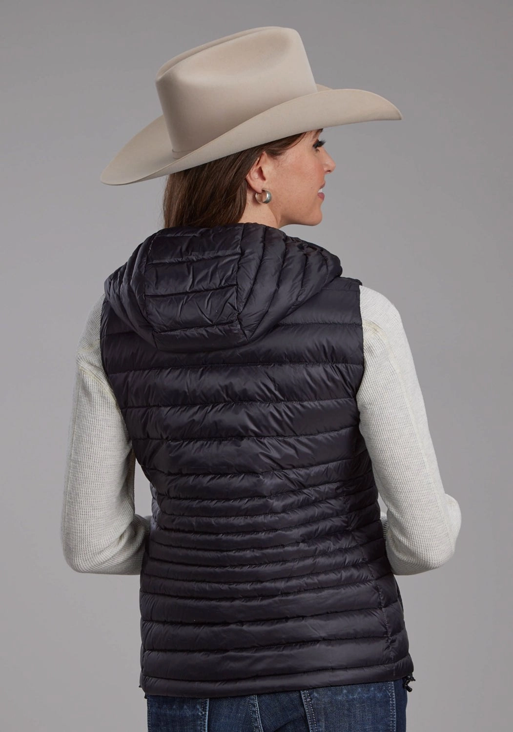 Comfy Fit Piece Concealed Zippers Roper Womens Down Proof Coated Black 100% Nylon Softshell Vest