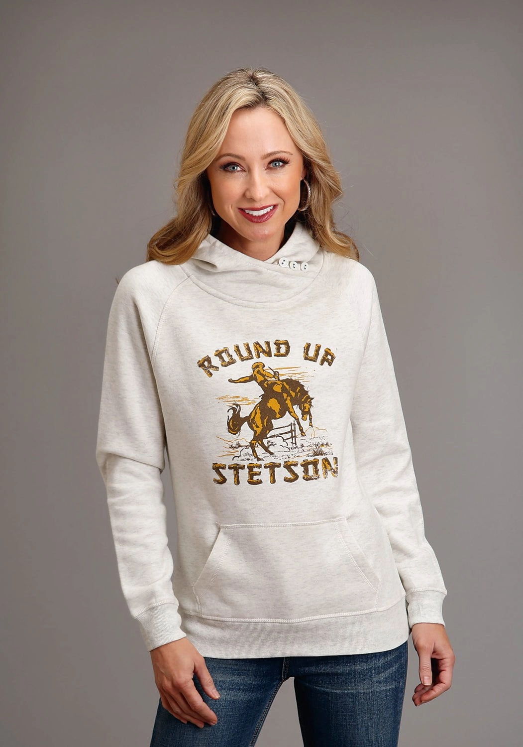 Stetson Womens Round Up Oatmeal Cotton Blend Hoodie Seamless construction