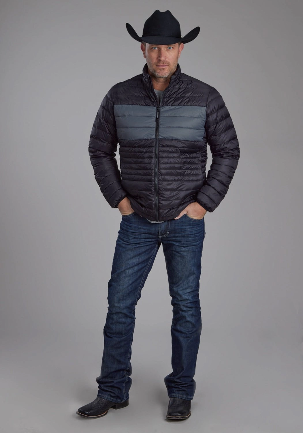 Roper Mens Parachute Down Black 100% Nylon Insulated Jacket RubberizedButtonClosures