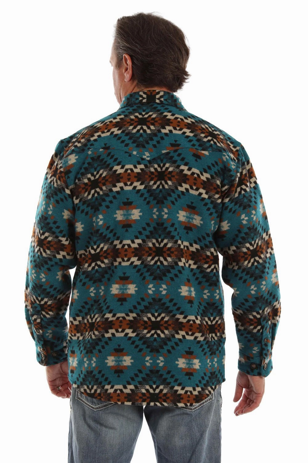 Water Repellent Finish Scully Mens Aztec Design Shirt Turquoise Wool Blend Wool Jacket