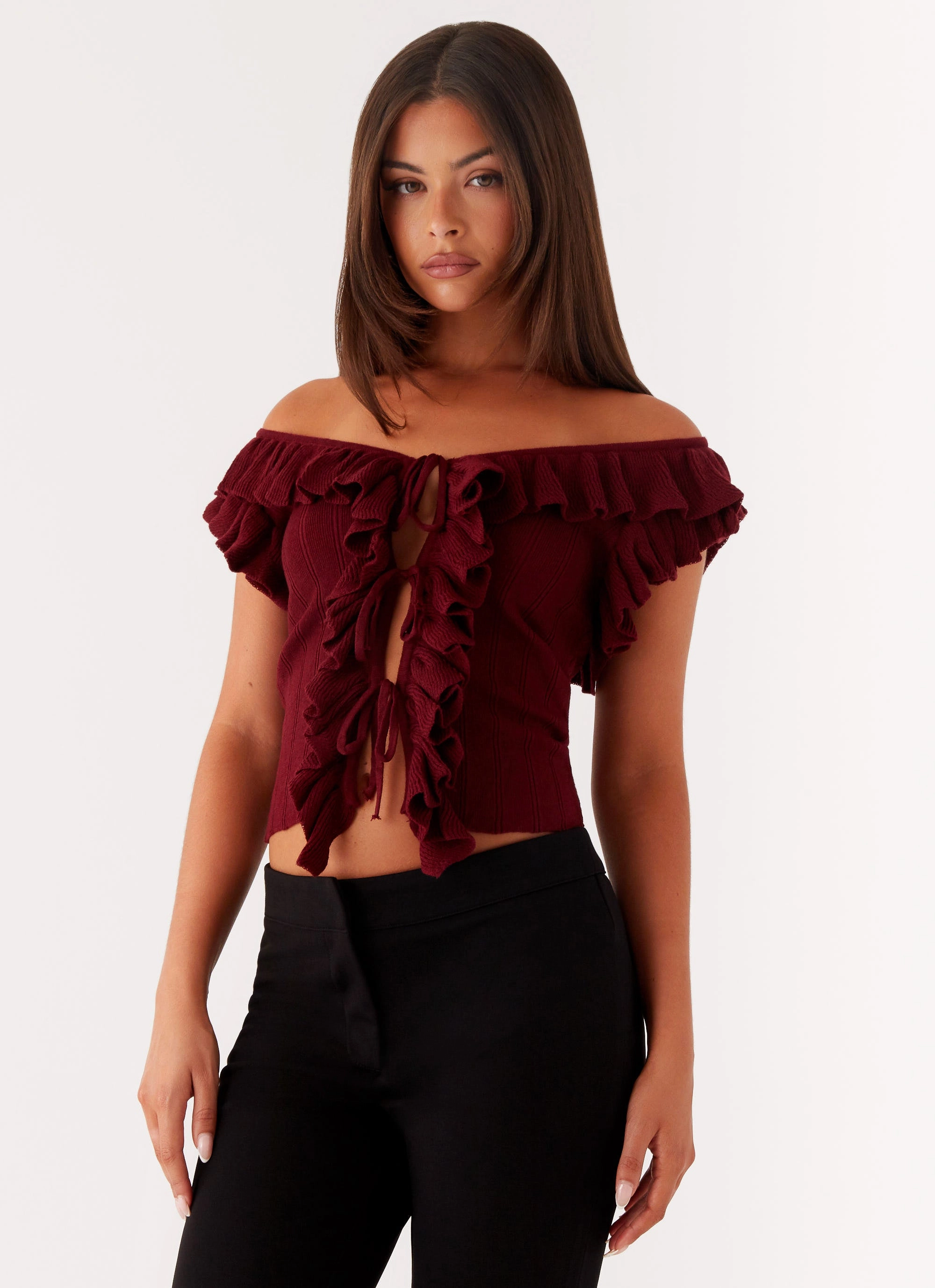 Easy Fit SweatAbsorbent Keeta Frill Top - Burgundy
