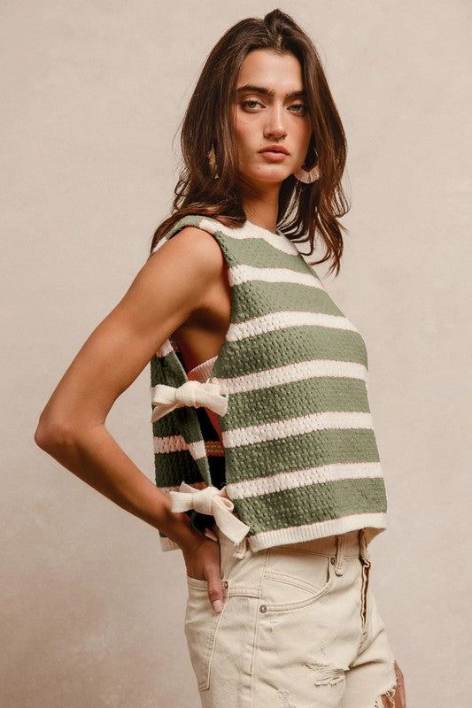 ThermalRegulation JULY TEXTURED STRIPE SIDE TIED VEST TOP S-XL
