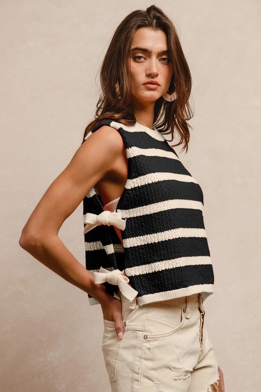 JULY TEXTURED STRIPE SIDE TIED VEST TOP S-XL Soft Sweater