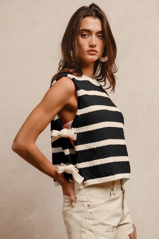 JULY TEXTURED STRIPE SIDE TIED VEST TOP S-XL anti - slip Universal Attachment System