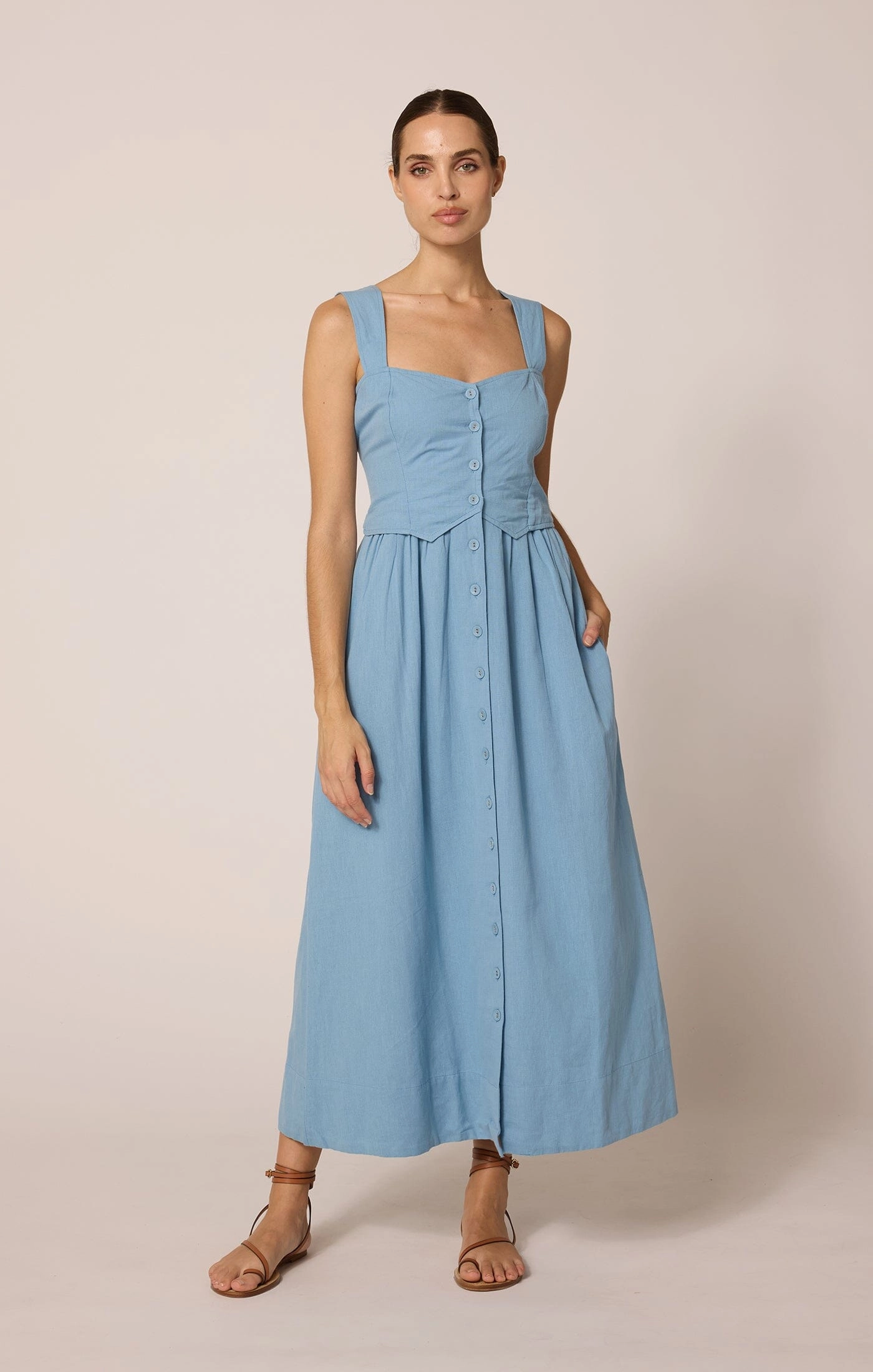 Esther Ankle Dress | Dusty Blue Rolled Hem Detailing