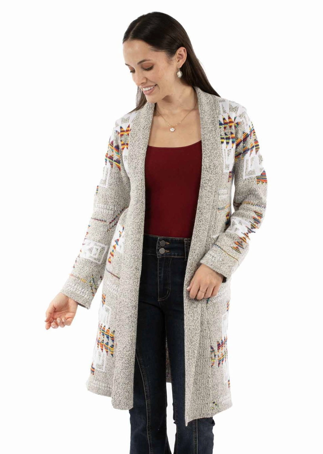 Stretch Knit Technology Scully Womens Open Front Cardigan Oatmeal 100% Acrylic Duster Sweater