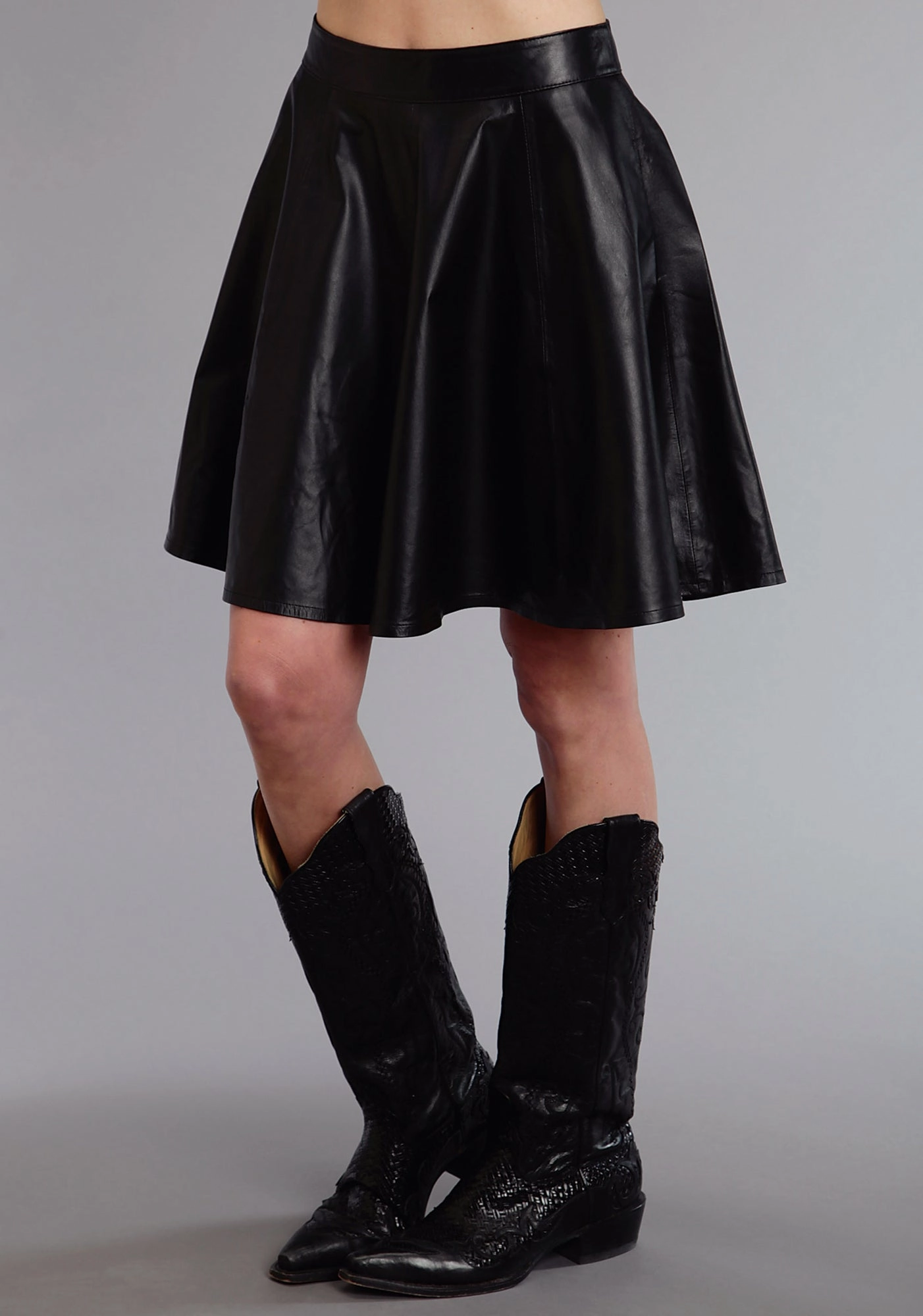 ribbed texture Stetson Womens Back Zip Circle Black Lamb Leather Skirt