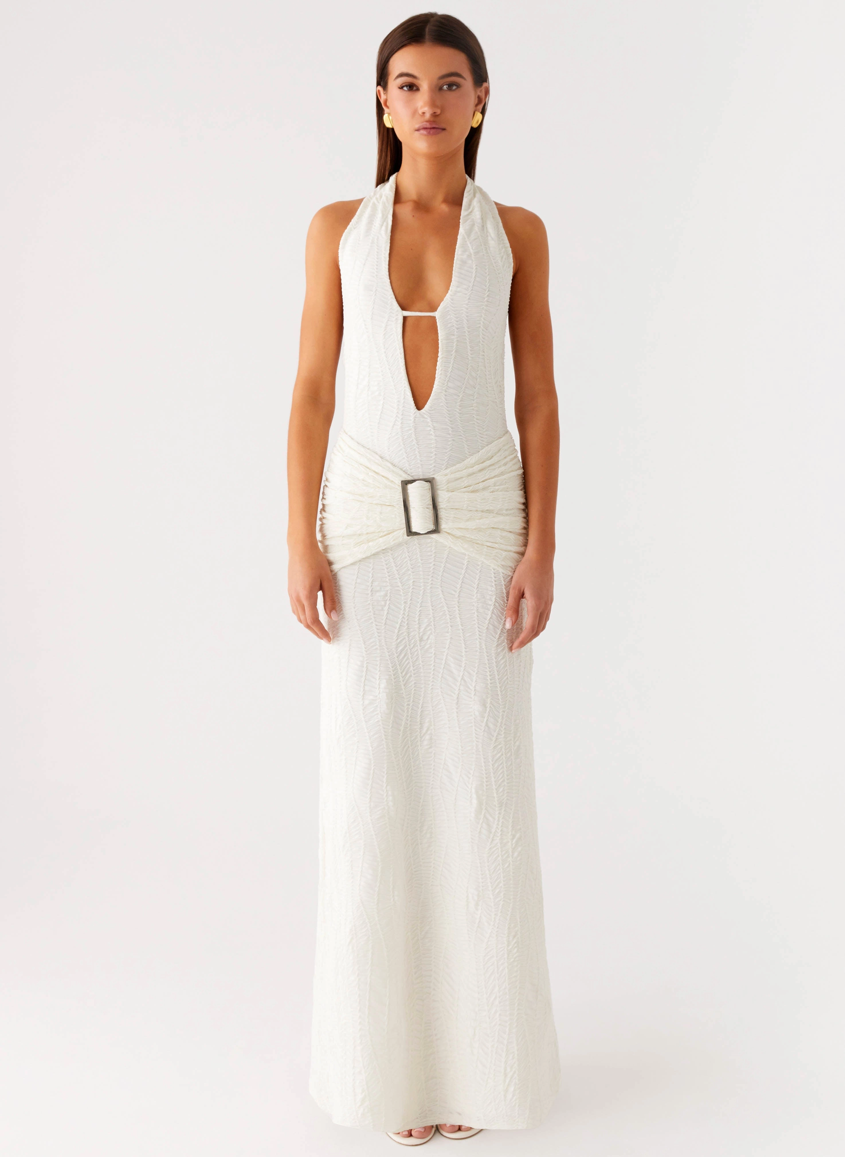Smoke Ivy Maxi Dress - White Smart Fit Subtle Detail