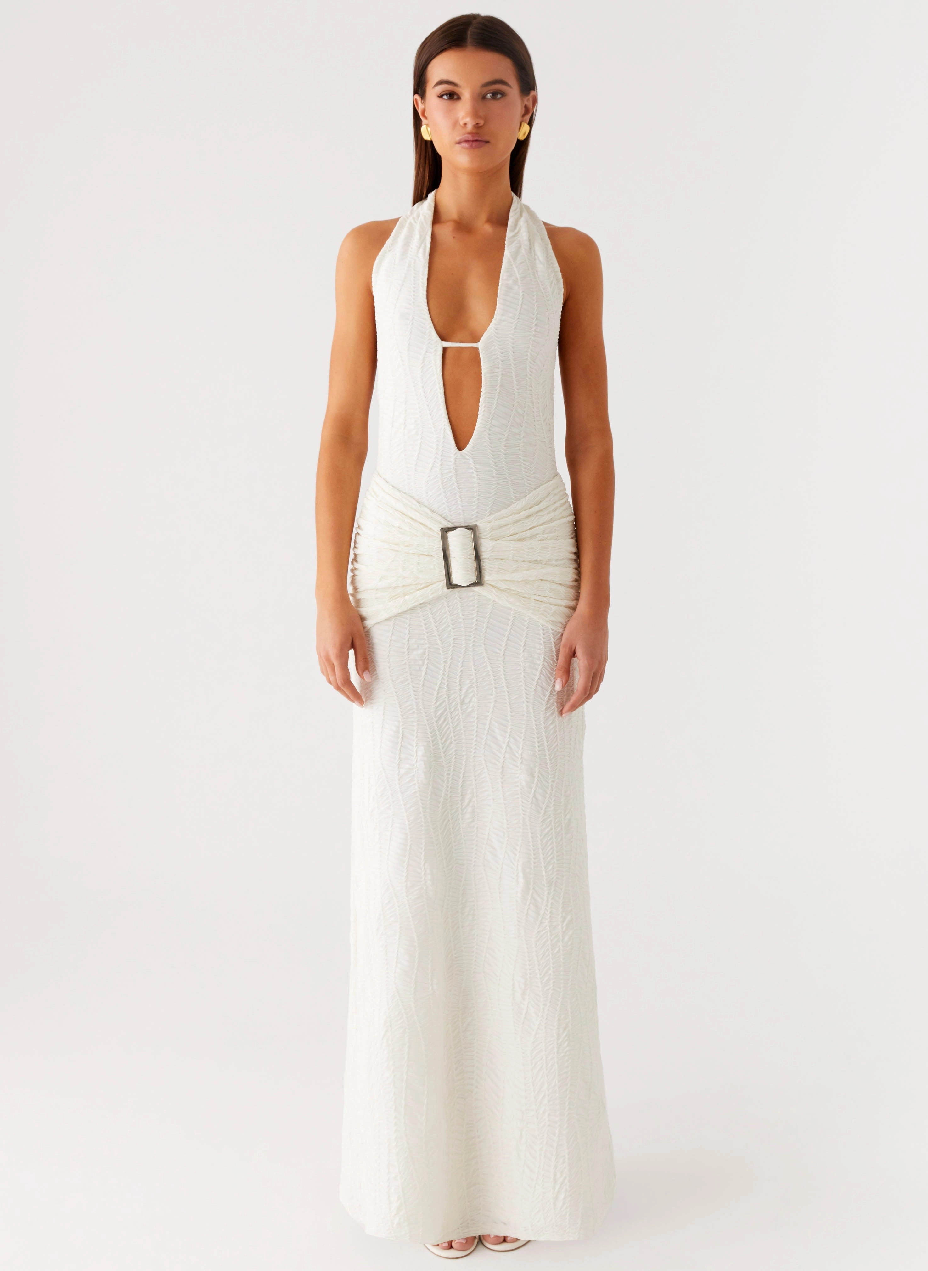 Smoke Ivy Maxi Dress - White Underwire-Support Feminine midi gown