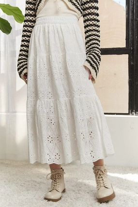 Wendy Waistband Tiered Midi Skirt Relaxed Outfit Plus size option