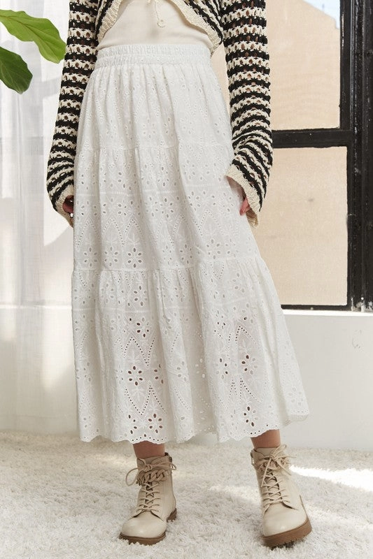 Wendy Waistband Tiered Midi Skirt Smooth Finish