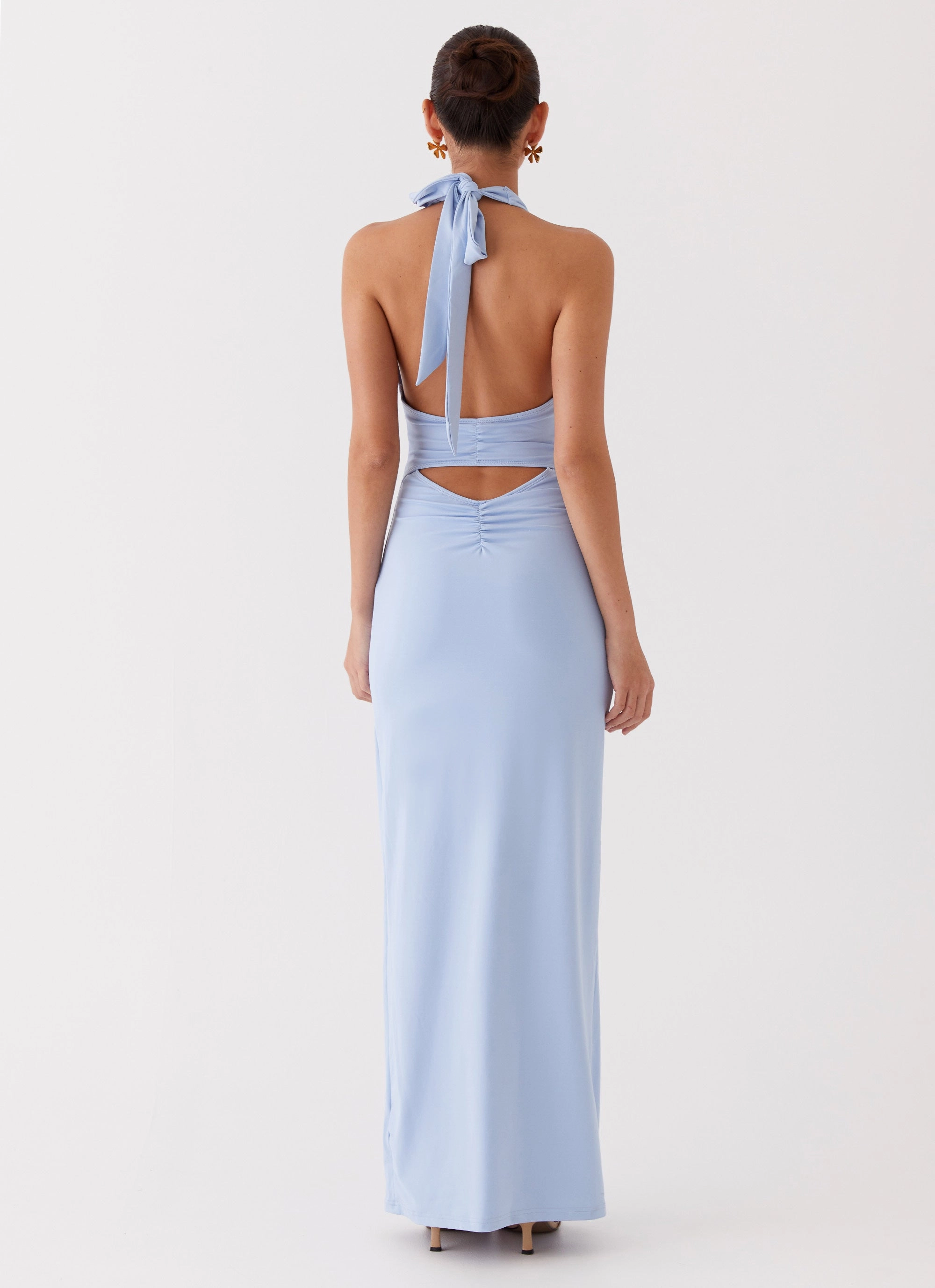 Influencer-Approved Gentle Flow Whisked Away Halterneck Maxi Dress - Blue
