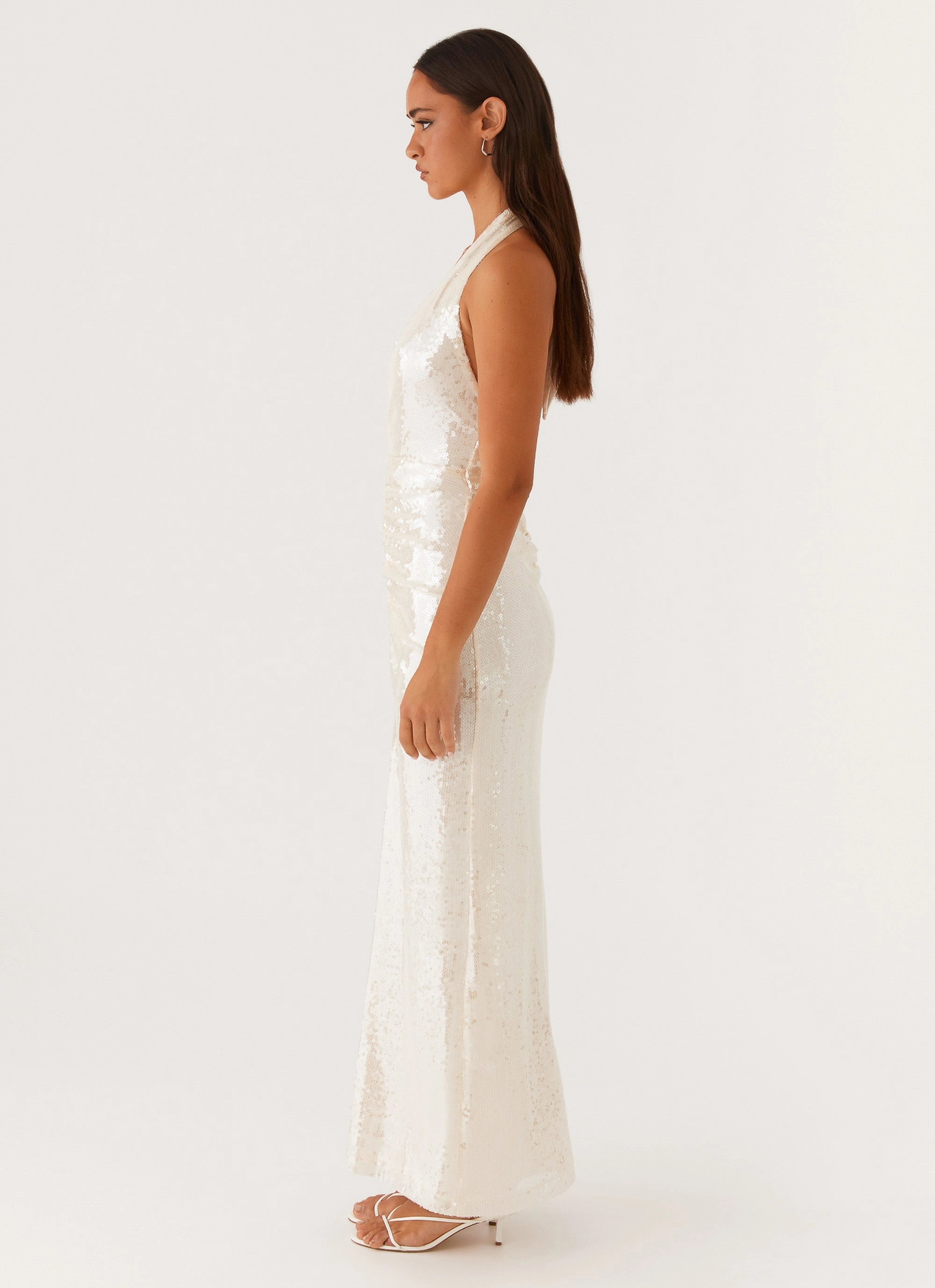 Balanced Lines Whisked Away Halterneck Maxi Dress - White