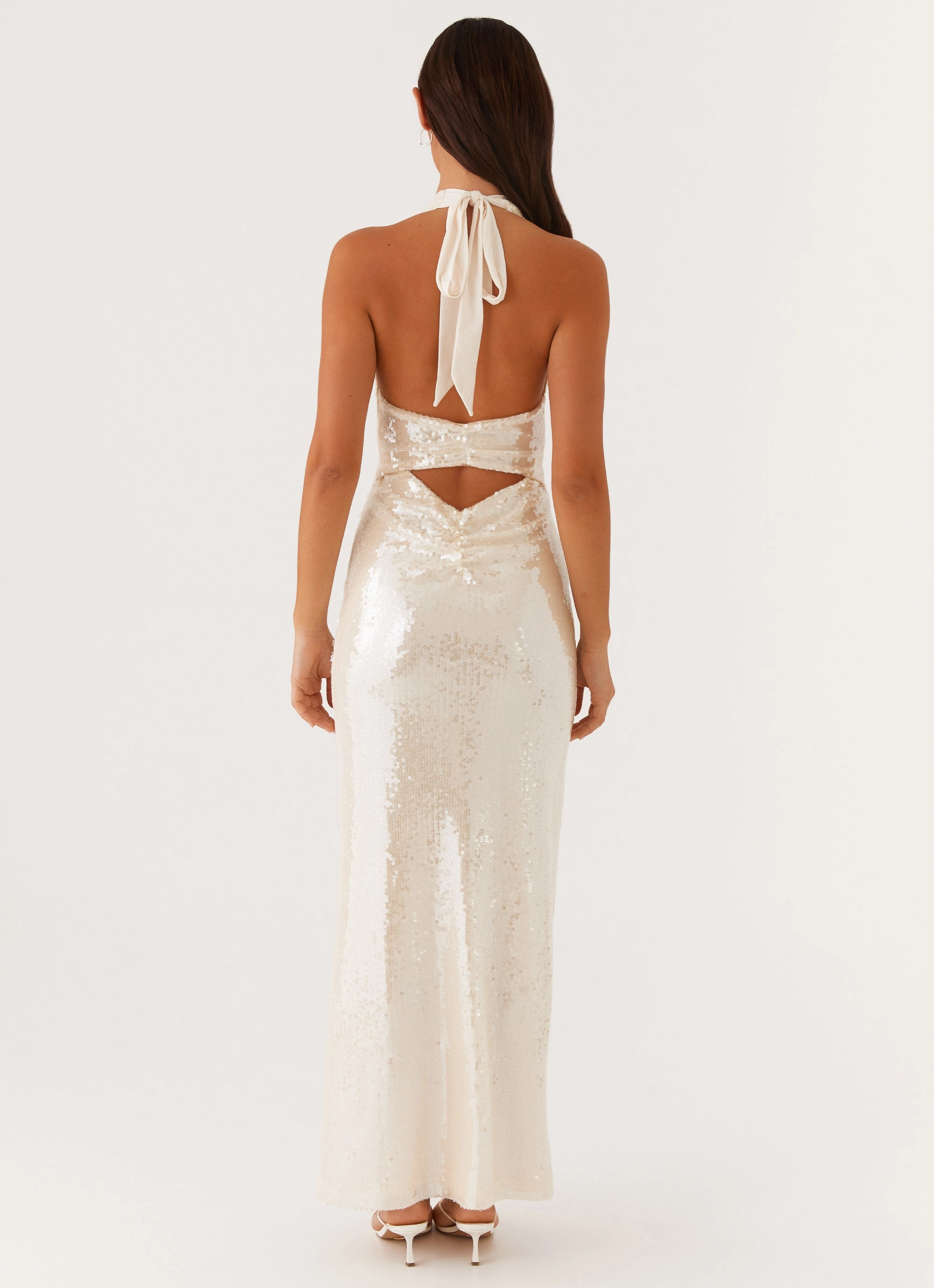 Chic Silhouette Whisked Away Halterneck Maxi Dress - White