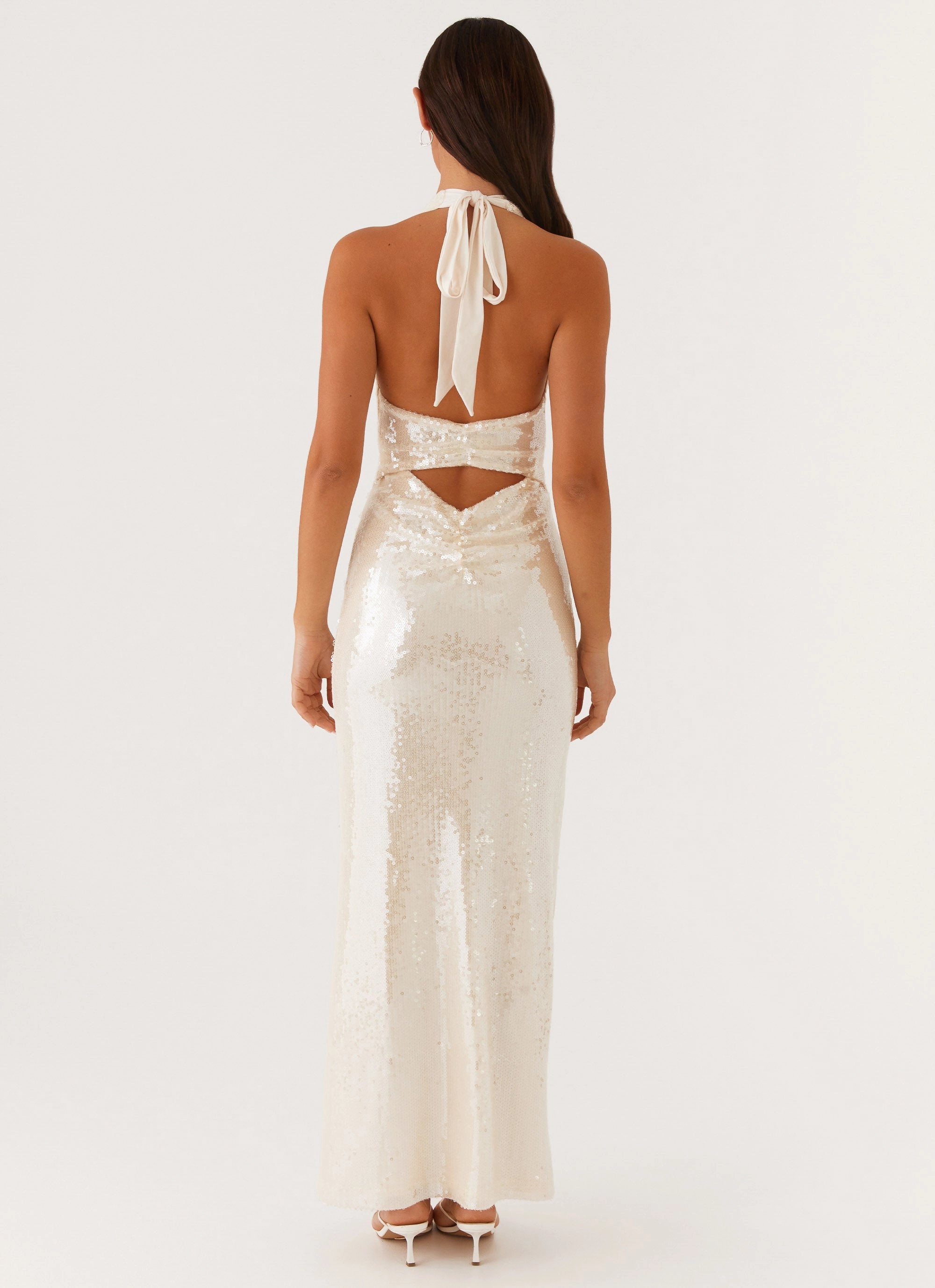 Whisked Away Halterneck Maxi Dress - White Clean Outline Soft Mesh
