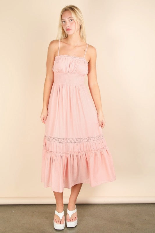 Sylvia Lace Detail Woven Midi Dress Charming Design