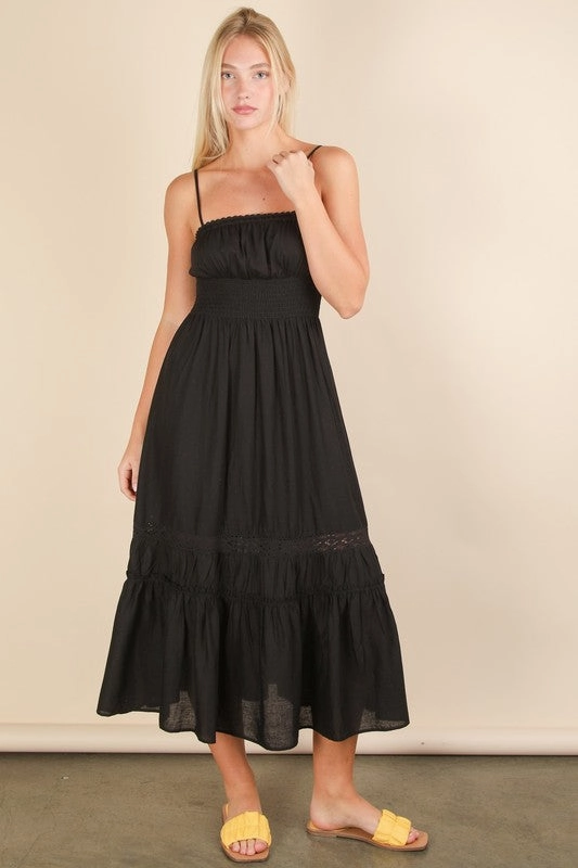 Sylvia Lace Detail Woven Midi Dress Tailored-fit Quiet Glow