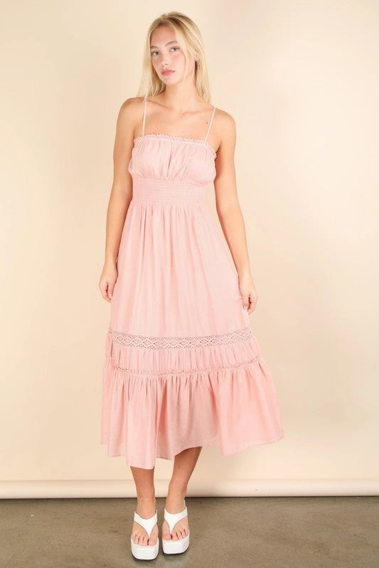 Versatile and Comfortable Lace Soft Sylvia Lace Detail Woven Midi Dress