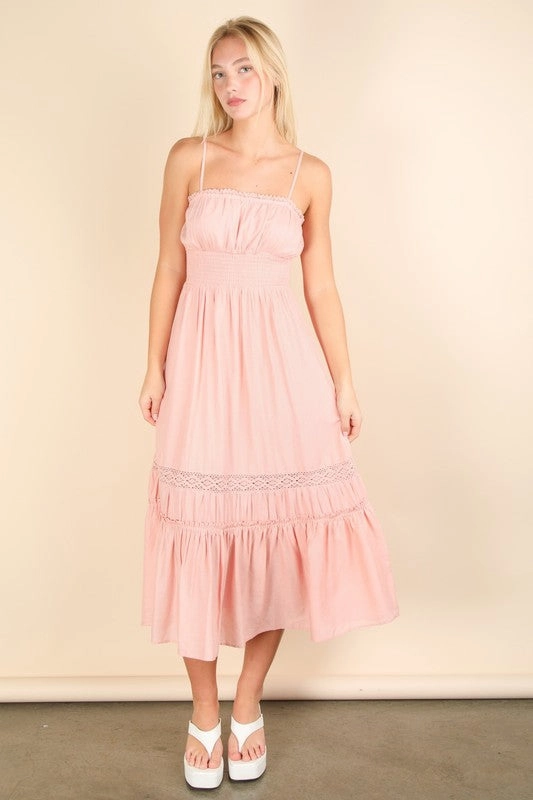 Trendy And Comfortable Sylvia Lace Detail Woven Midi Dress