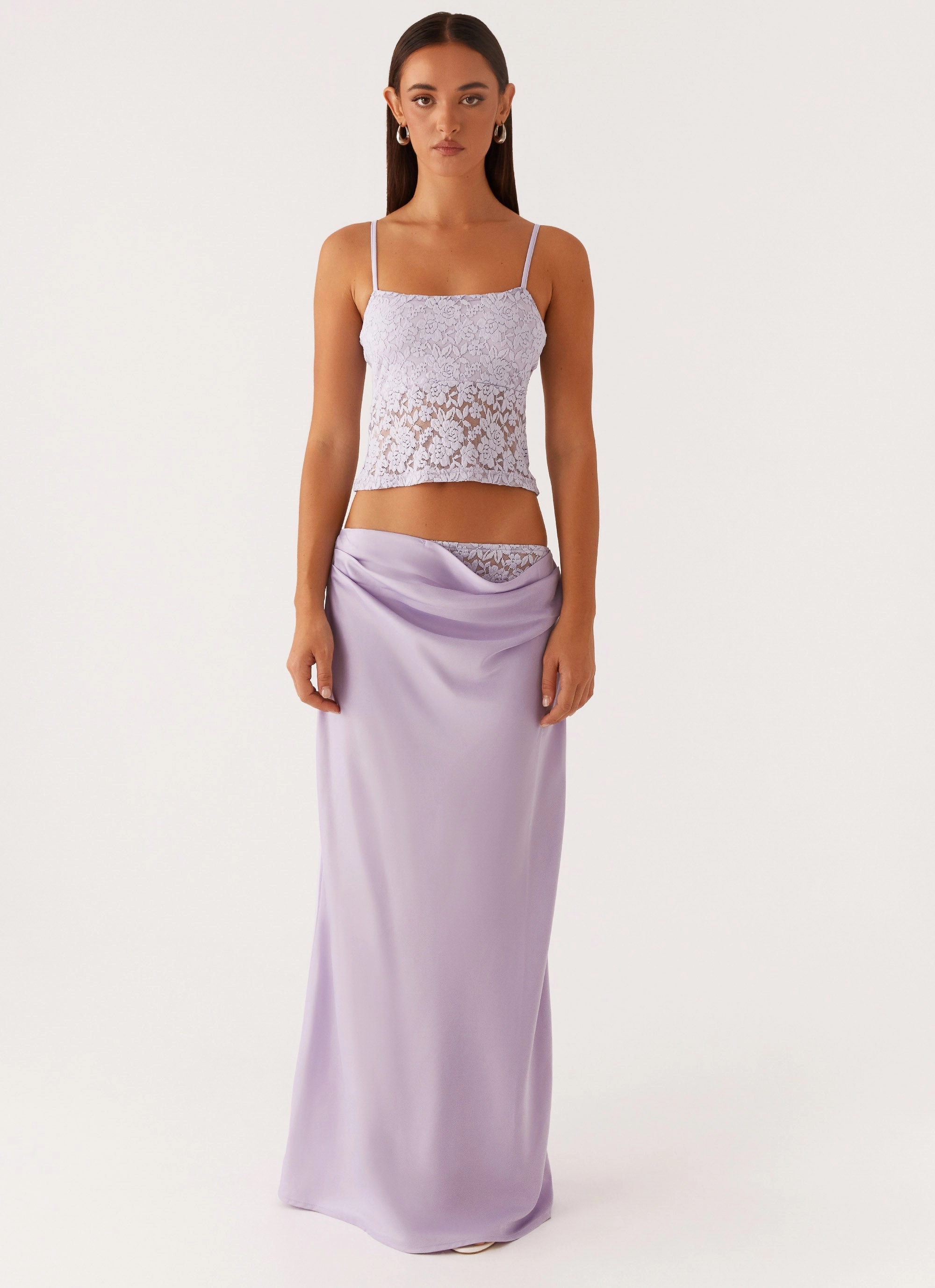 Stretch waistband Bound Seam Edges Nancy Lace Top - Lilac