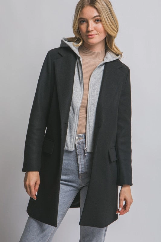 Willie Wool Hooded Contrast Combination Coat Day To Day Noise Reduciting Fabric