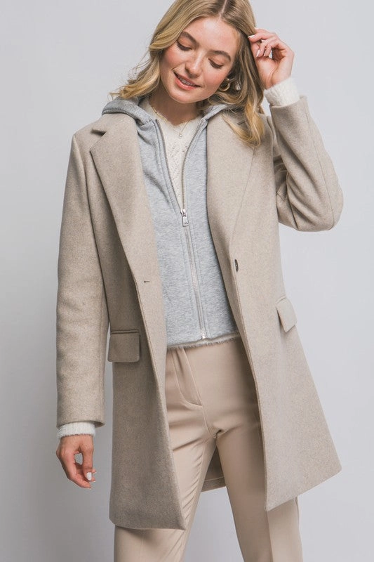 Willie Wool Hooded Contrast Combination Coat Sporty Layers