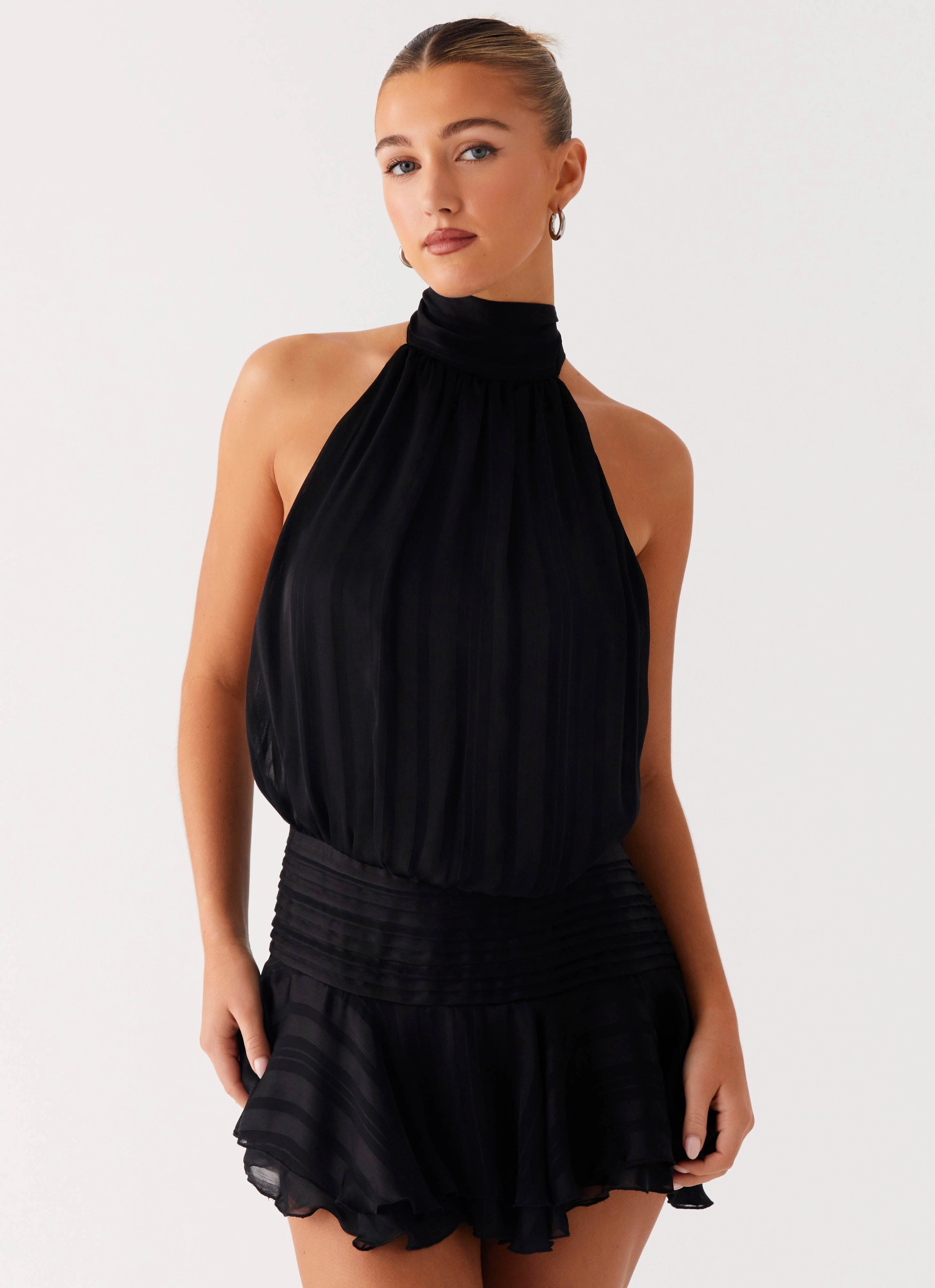 Willow Chiffon Mini Dress - Black Chic Direction Effortless Style