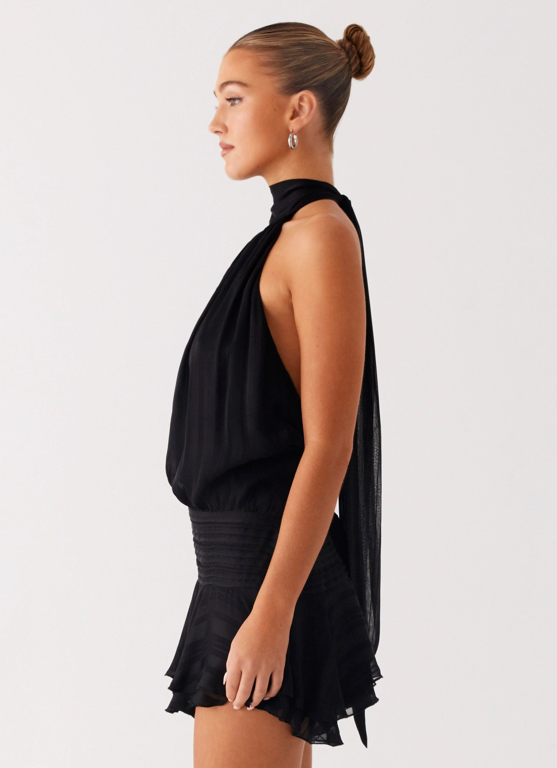 Villa Light Light Drape Willow Chiffon Mini Dress - Black