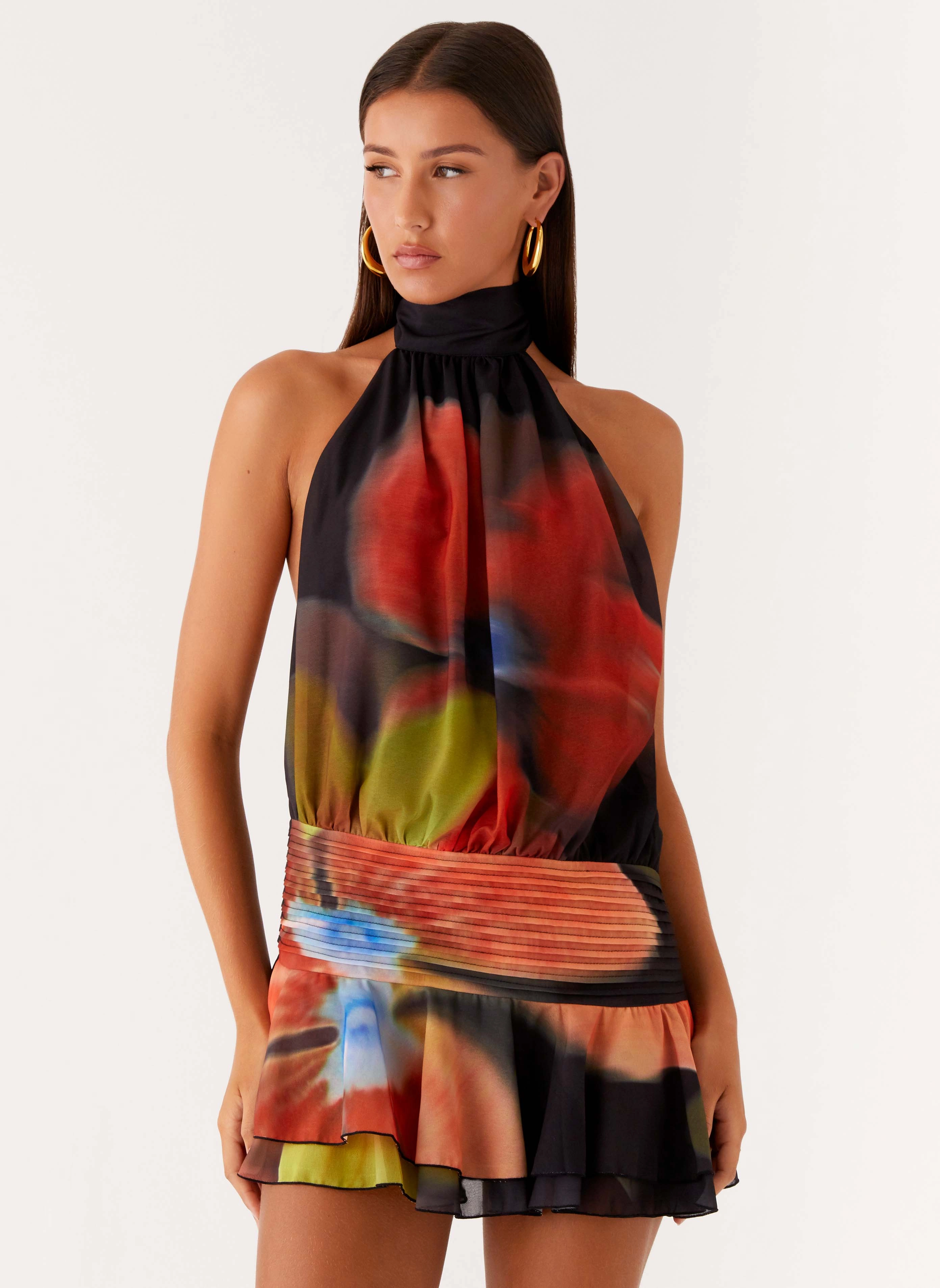 Willow Chiffon Mini Dress - Moody Floral Clasp-Closure Lux Look