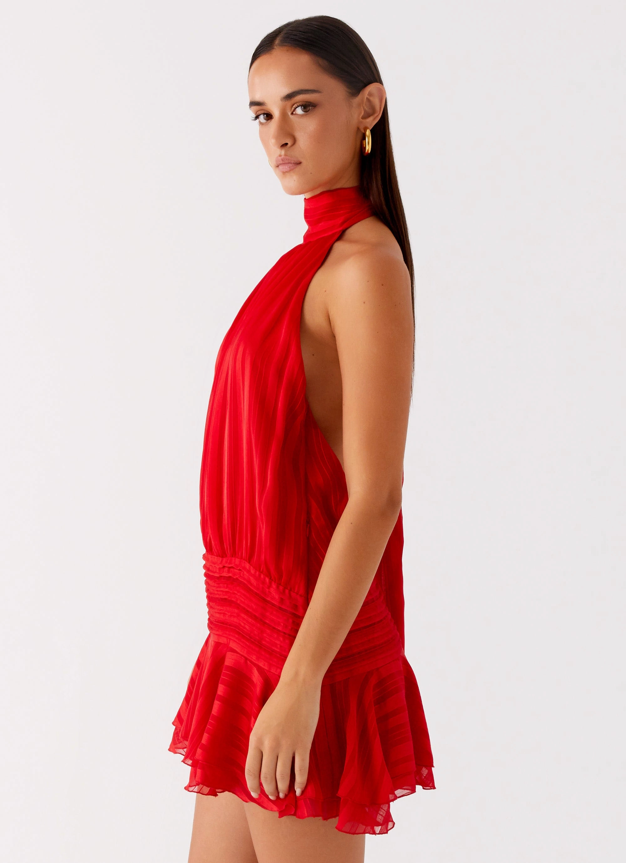 Sleek Feel Linen Love Willow Chiffon Mini Dress - Red