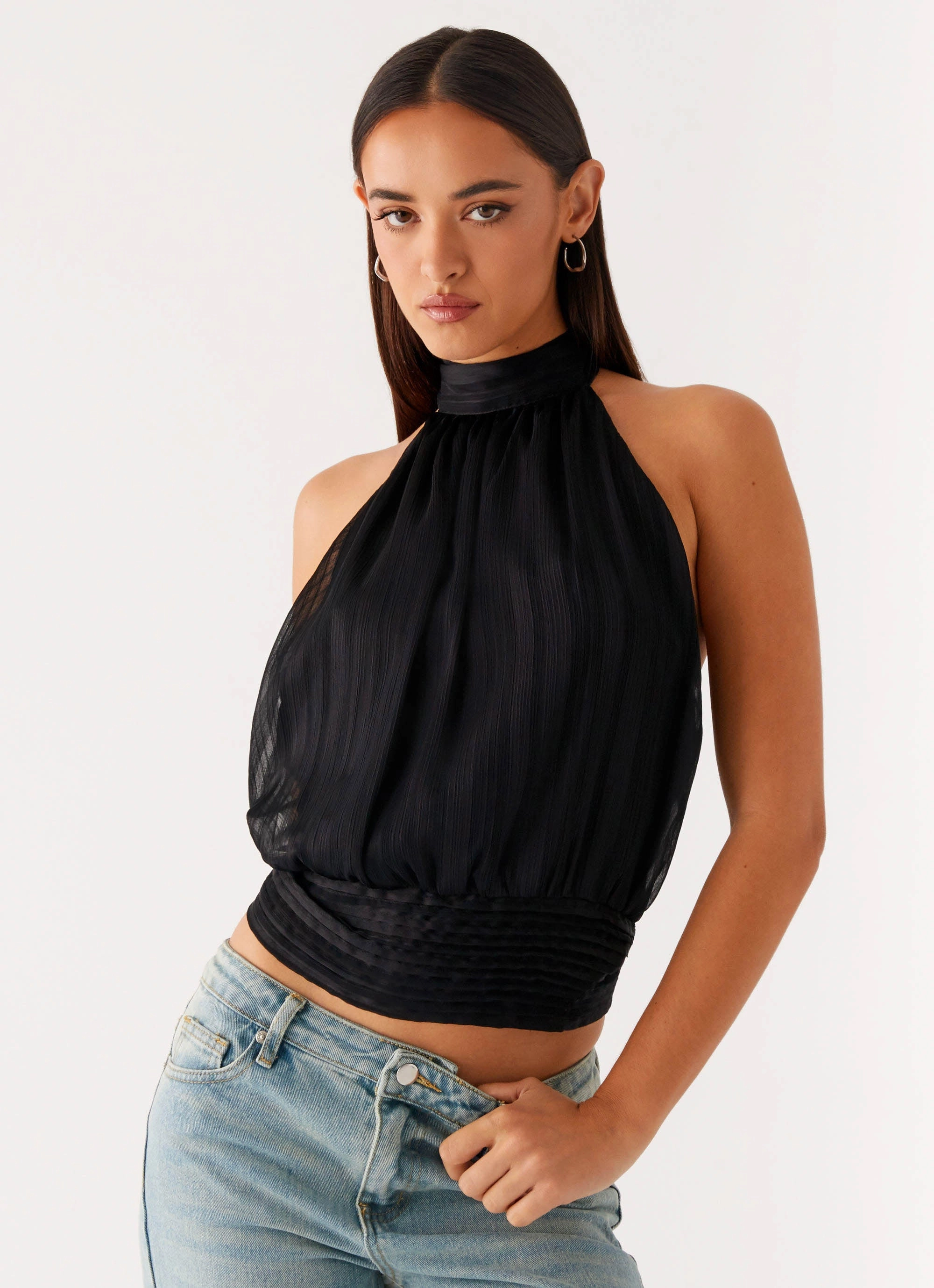 Willow Chiffon Top - Black AthleisureInspired