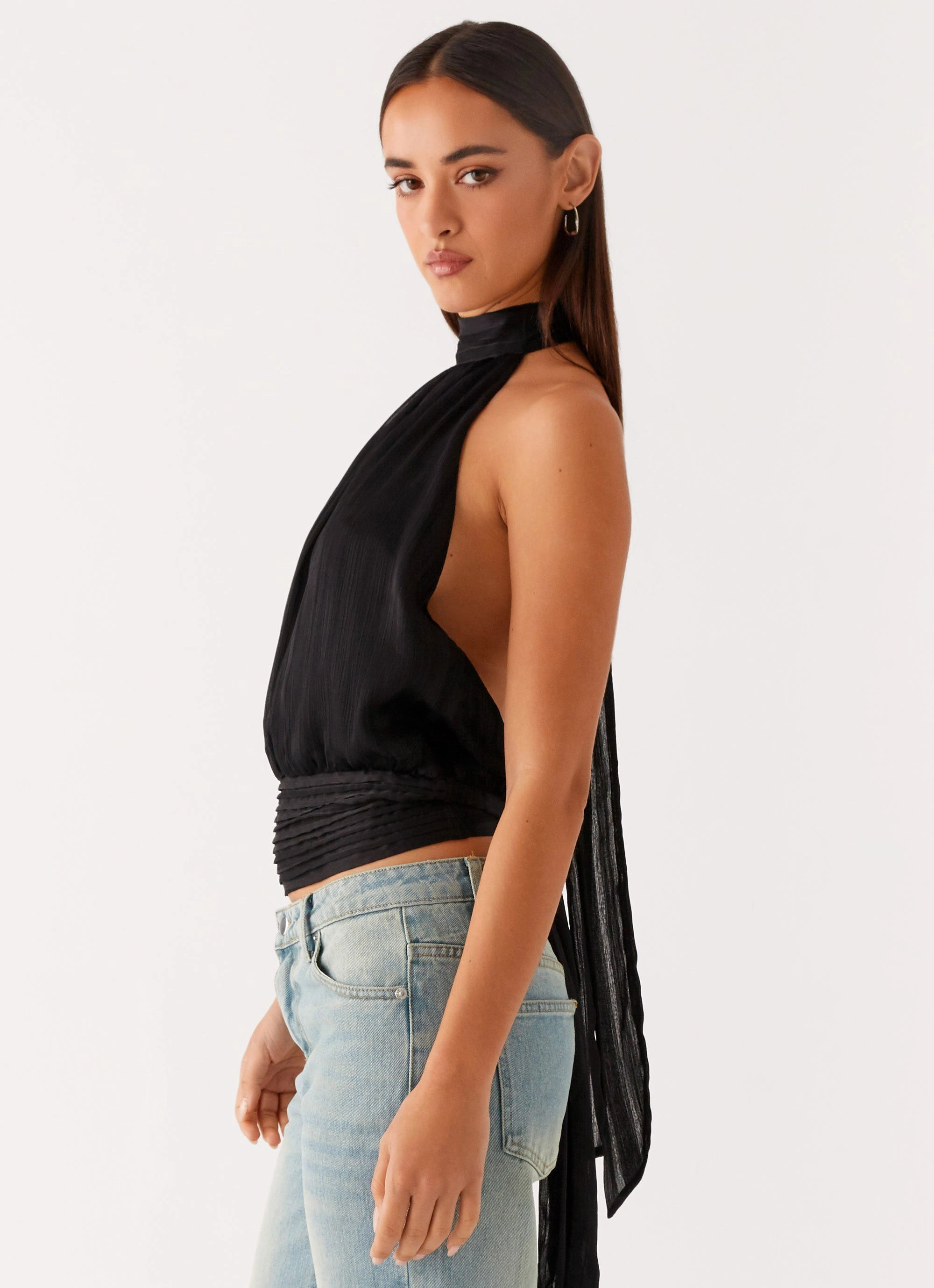Thermal Regulating Design Willow Chiffon Top - Black