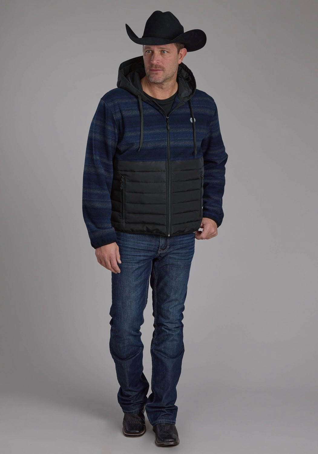 Roper Mens Hooded Combo Blue/Gray 100% Polyester Softshell Jacket Stretchable Fabric City Ready