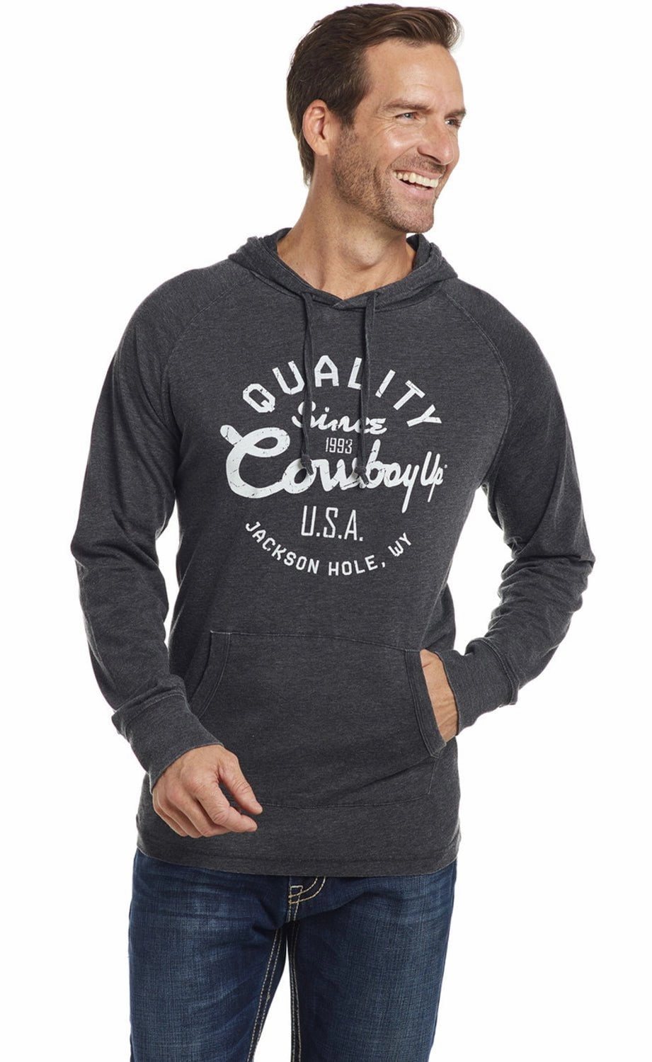 Cowboy Up Mens Quality Charcoal Cotton Blend Hoodie Sport Inspired Style Heavyweight Durability