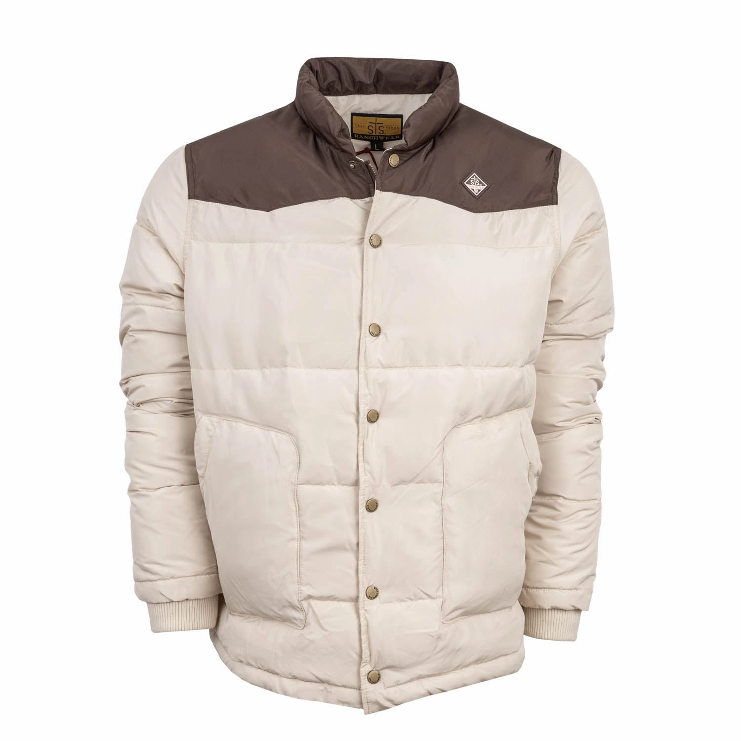 STS Ranchwear Mens Rowan Cream/Brown 100% Polyester Softshell Jacket Weatherproof Zipper Heat Guard