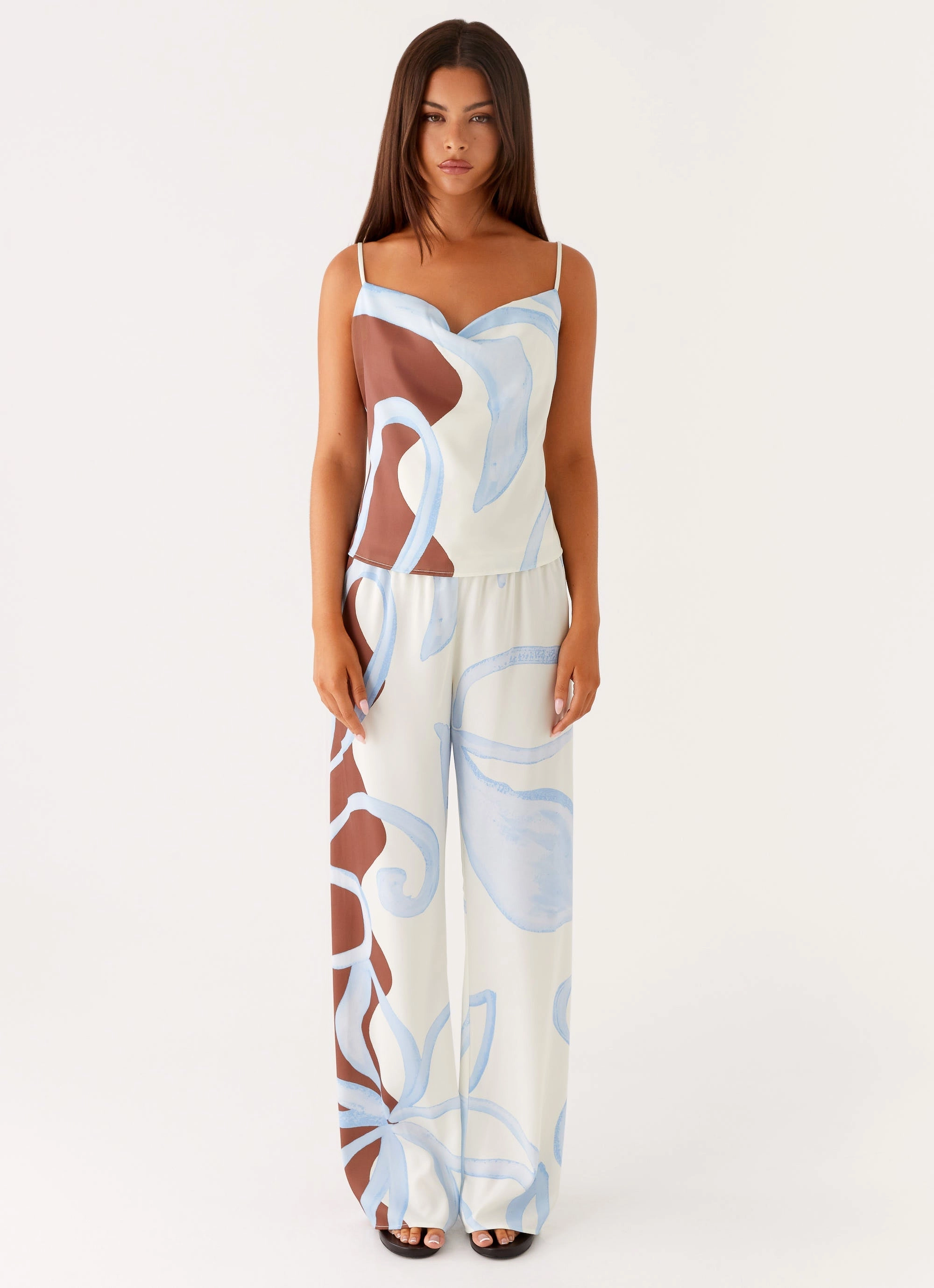 Kaia Cowl Neck Top - Bloom Wave Print Active Wear