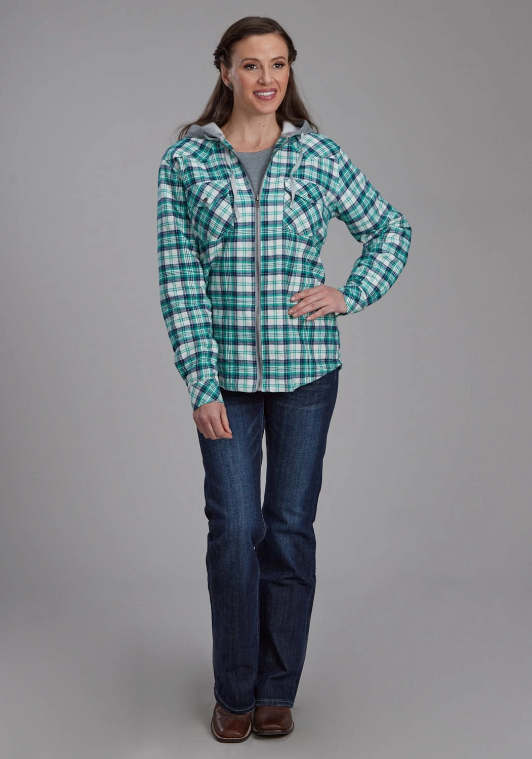 Elasticized Waist Roper Womens Thermal Lined Flannel Green 100% Cotton Jacket