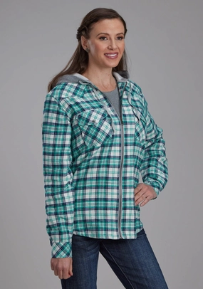 Heavy Duty Buckle Calm Day Fit Roper Womens Thermal Lined Flannel Green 100% Cotton Jacket