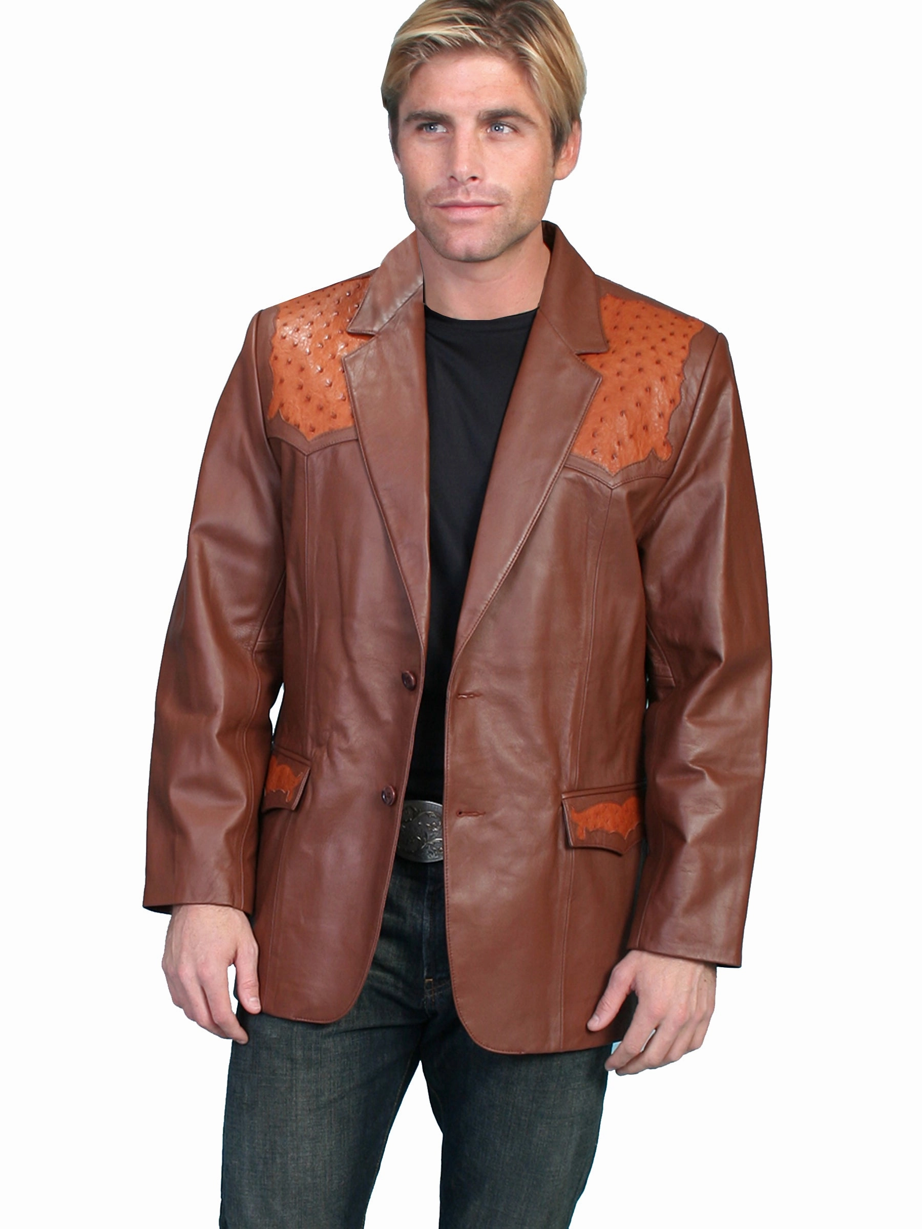 Effortless Layer Hypoallergenic fabric Scully Leather Mens Western Lambskin Blazer Genuine Ostrich Cognac