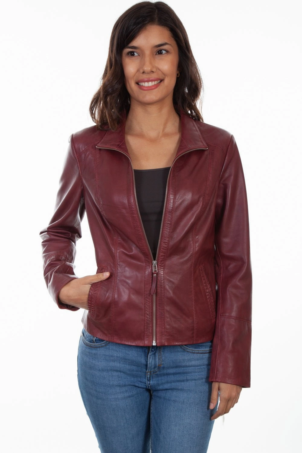 Evening Out MoistureWickingLining Scully Womens Merlot Leather Lightweight Zip Jacket M