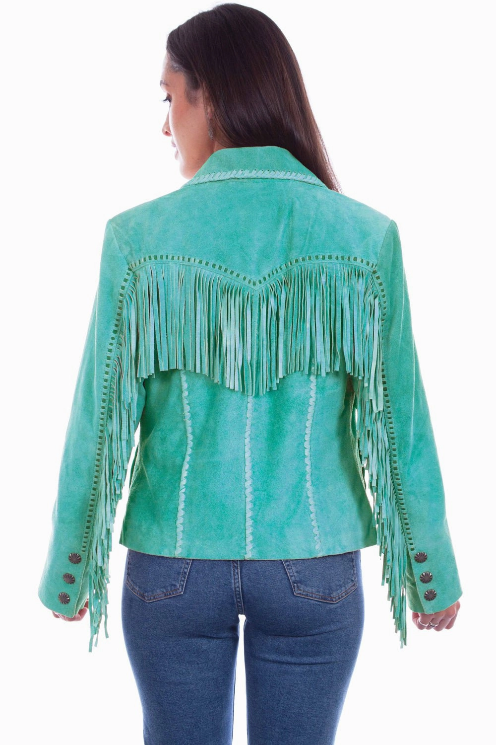 Non Irritating Collar Wet Wicking Scully Womens Cowgirl Fringe Turquoise Leather Leather Jacket