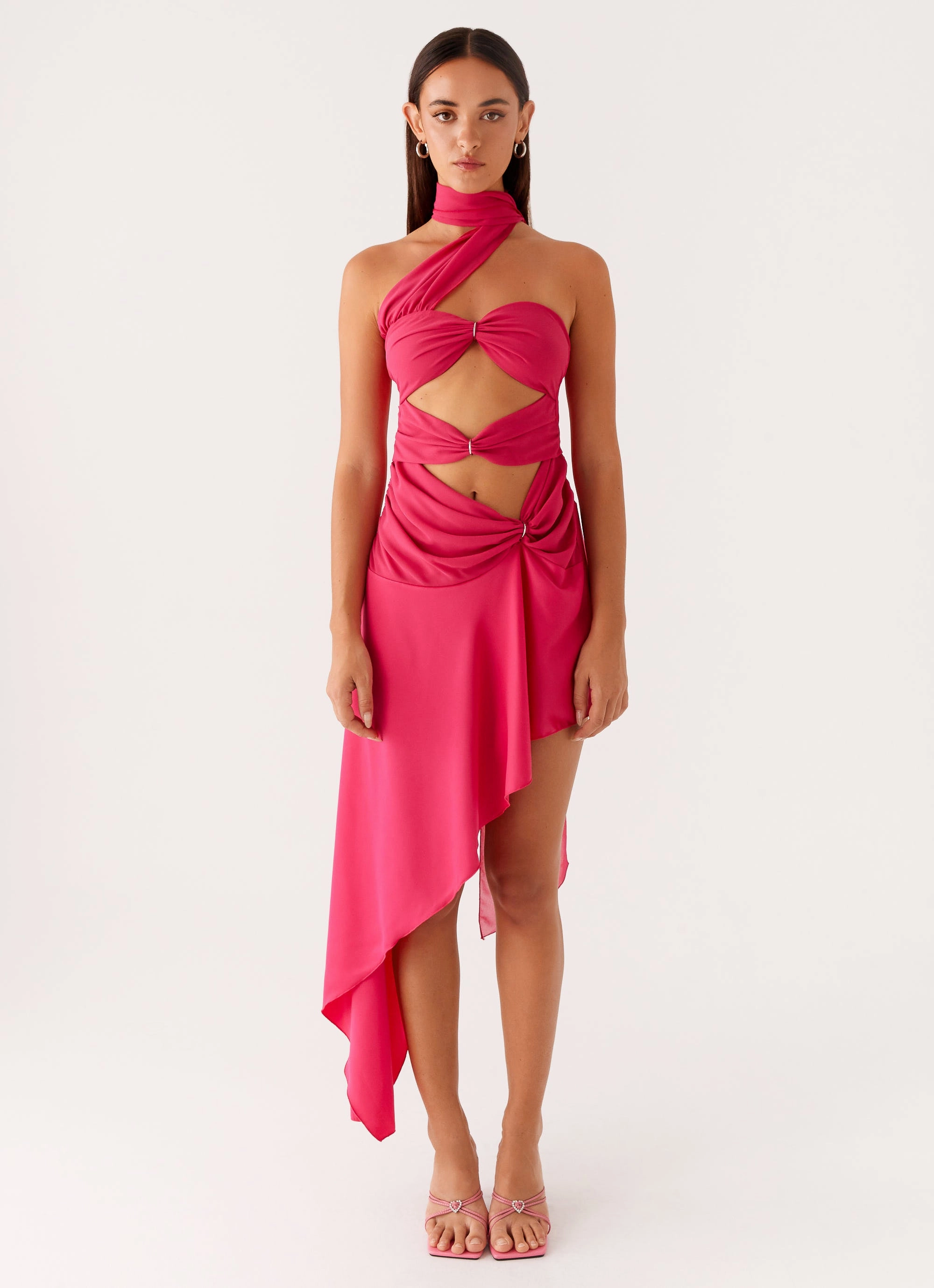 Circa Scarf Midi Dress - Hot Pink luxe feel