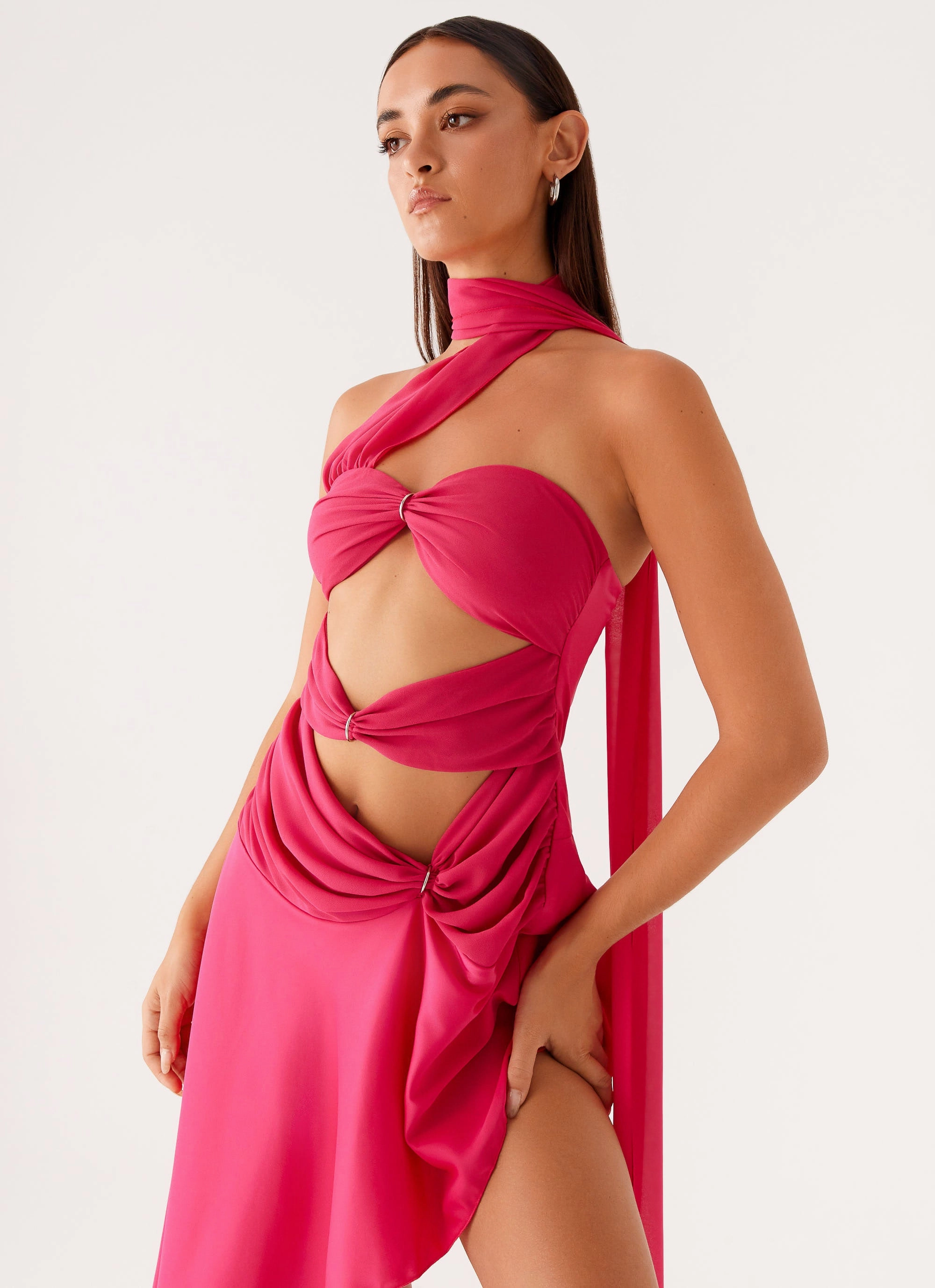 Circa Scarf Midi Dress - Hot Pink Polished look dress Casual and Smart
