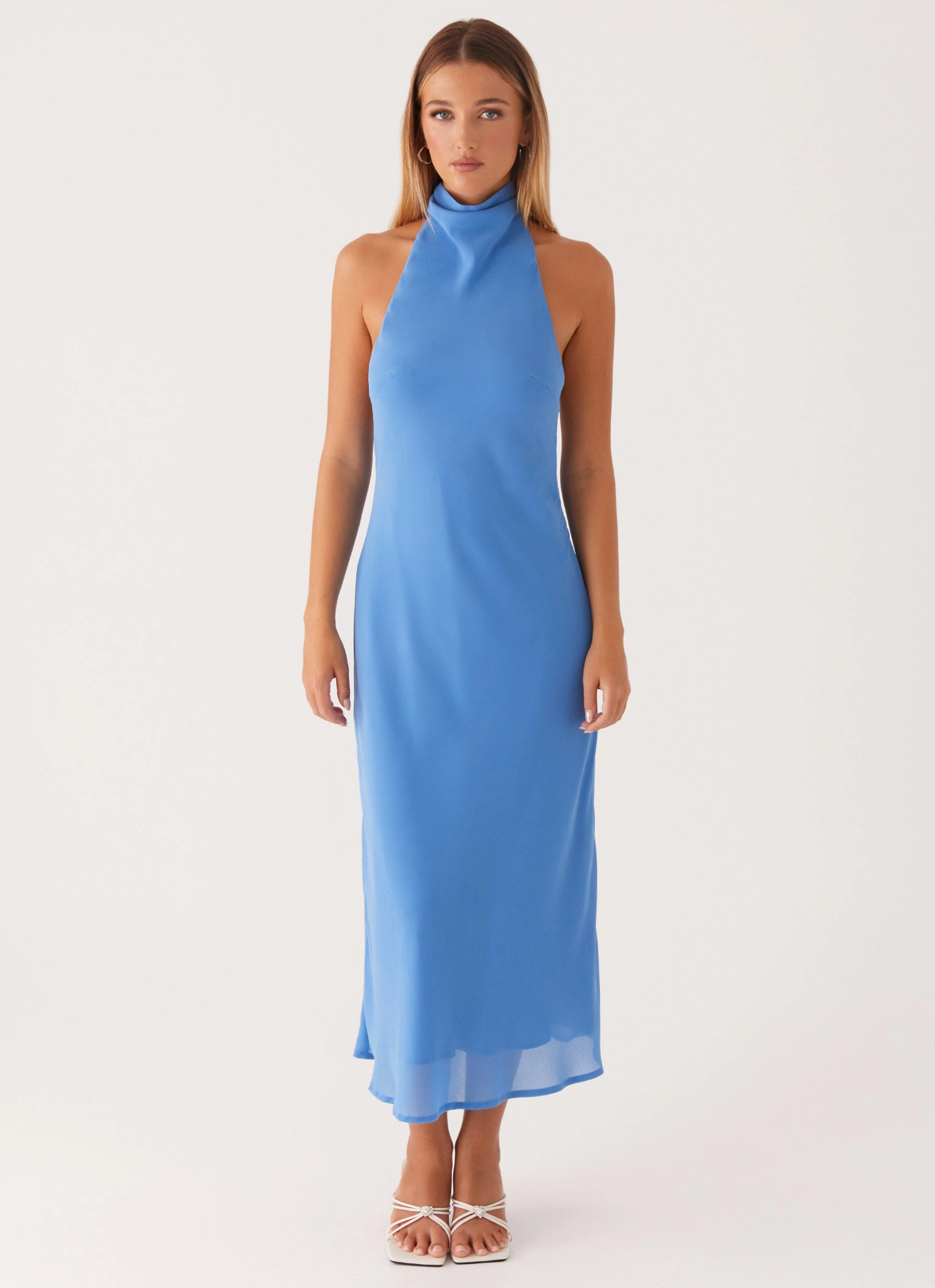 Shelly Midi Dress - Azure Sweetheart-Neck