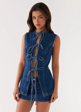 Anti Static Weave Technology AntiStaticLining Wish You Luck Denim Top - Dark Blue