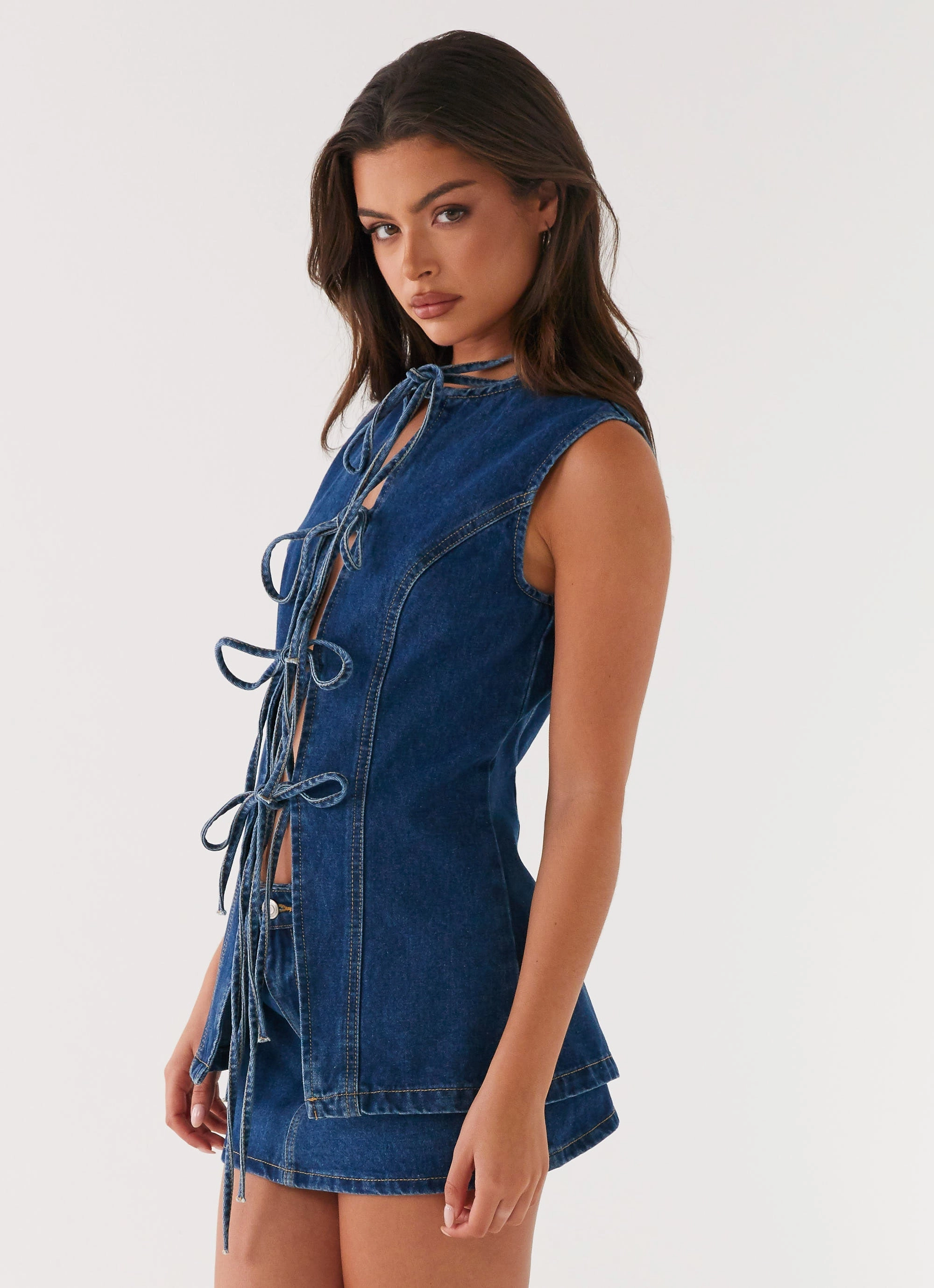 Tagless Design FlexFit Technology Wish You Luck Denim Top - Dark Blue